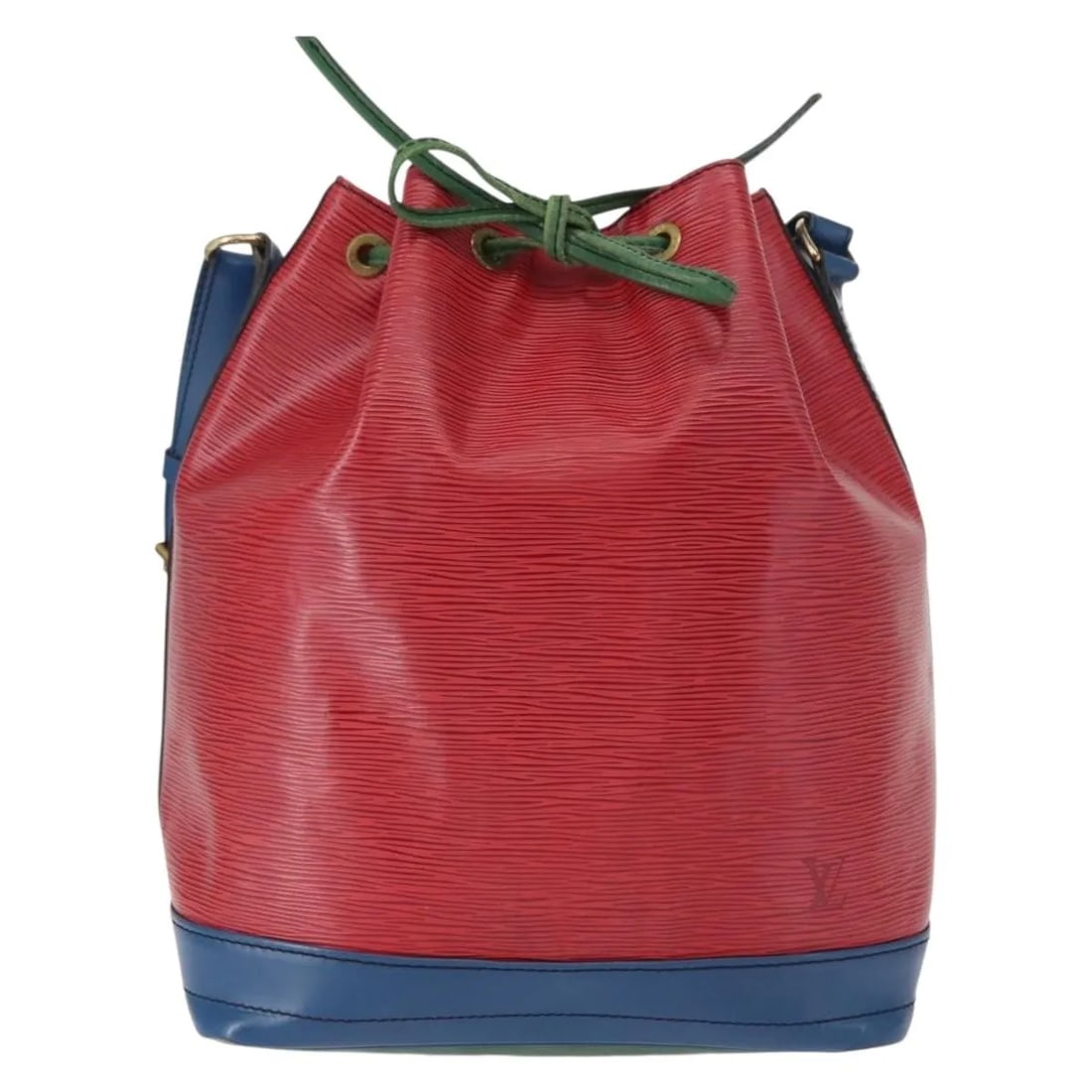 Louis Vuitton Epi Leather Tricolor Noe Shoulder Bag 27x34x19.5cm: Louis Vuitton Epi Leather Tricolor Noe Shoulder Bag 27x34x19.5cm This pre-owned Louis Vuitton Tricolor Noe handbag is crafted from red Epi leather and designed for women. It features a shoulder strap 