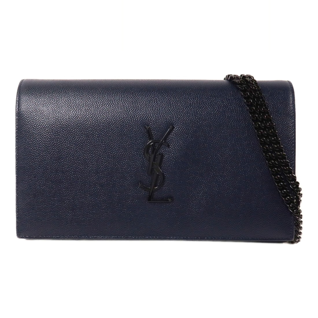Saint Laurent 377829 calfskin chain wallet shoulder bag navy: Saint Laurent 377829 calfskin chain wallet shoulder bag navy A Saint Laurent YSL wallet on chain shoulder bag, model 377829, crafted in navy calfskin (cowhide). It features a hook button closure, an i