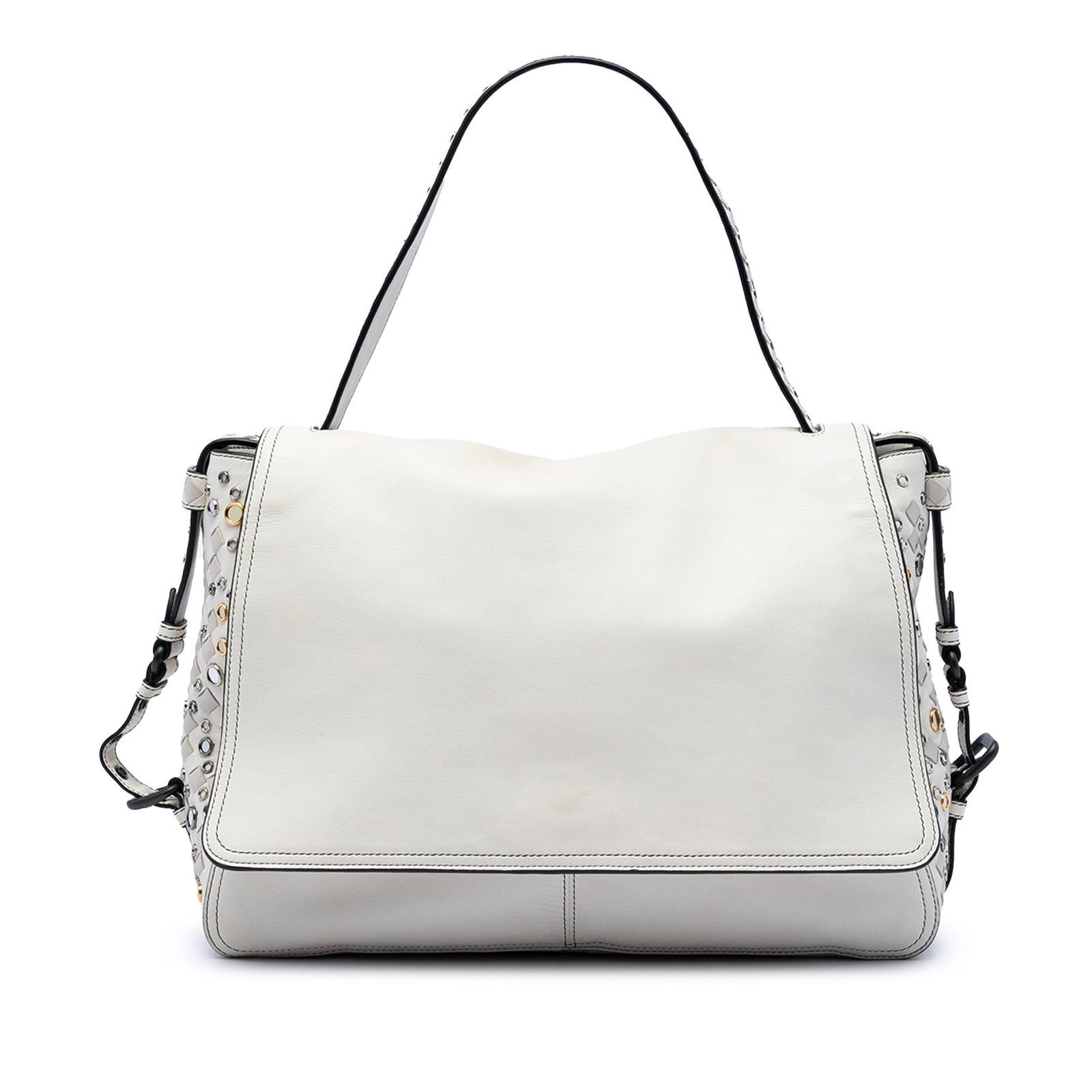 Bottega Veneta Intrecciato Lambskin Grommet Embellished White Top Handle Bag (1 of 7)