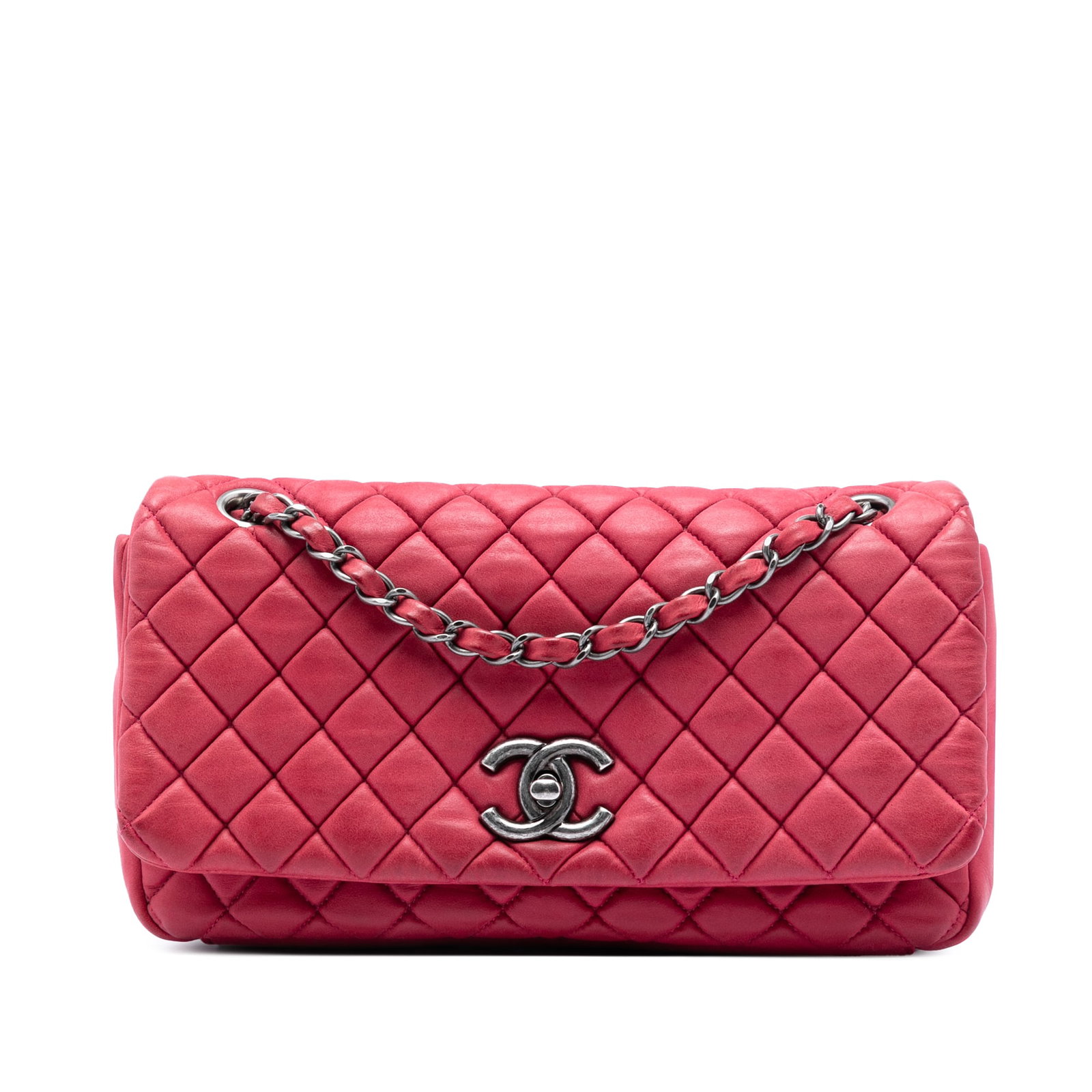 Chanel New Bubble Flap Small Red Iridescent Calfskin Shoulder Bag: Chanel New Bubble Flap Small Red Iridescent Calfskin Shoulder Bag Chanel Small Quilted Iridescent Calfskin New Bubble Flap shoulder bag in red leather, made in Italy. It features a quilted leather bod