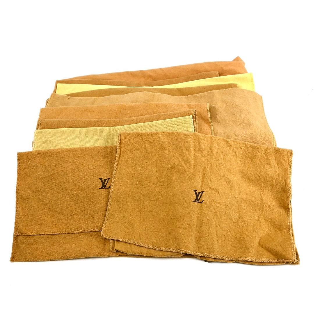 Set of 10 Louis Vuitton Authentic Cotton Dustbags Brown Beige: Set of 10 Louis Vuitton Authentic Cotton Dustbags Brown Beige Set of 10 authentic Louis Vuitton dust bags in brown and beige 100% cotton. These unisex dust bags show overall signs of use, including st