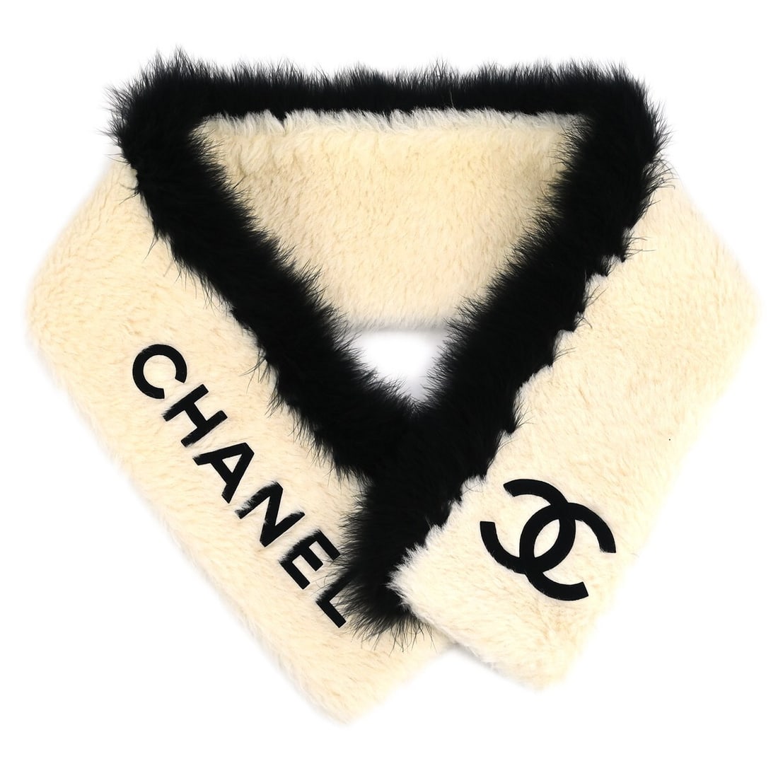 CHANEL White Black Fur Scarf Shawl Stole for Women (1 of 4)