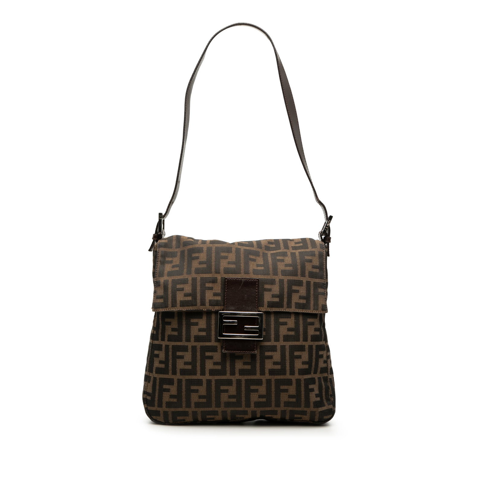 Fendi Zucca Flap Shoulder Bag Brown Canvas and Leather: Fendi Zucca Flap Shoulder Bag Brown Canvas and Leather Fendi Zucca Canvas Shoulder Bag from Italy in brown fabric with a canvas body and flat leather shoulder strap. It features a front flap with magn