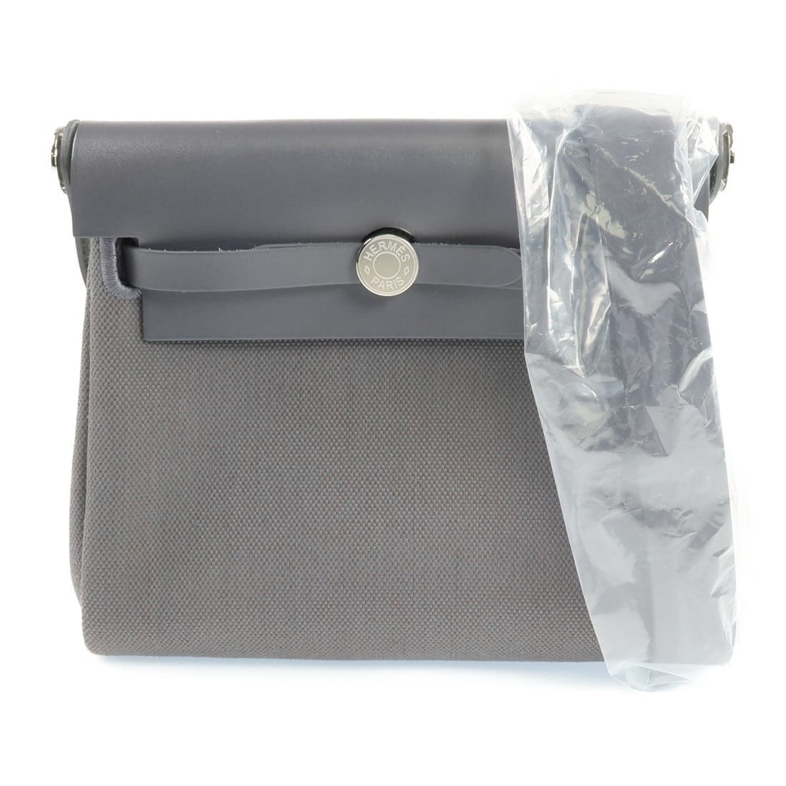 HERMES Mini Herbag Shoulder Bag Ardoise Vache Hunter Calfskin SHW: HERMES Mini Herbag Shoulder Bag Ardoise Vache Hunter Calfskin SHW Hermes SHW Mini Herbag in Ardoise and gray, a shoulder bag crafted from Vache Hunter leather and calfskin (cowhide). It features an ou