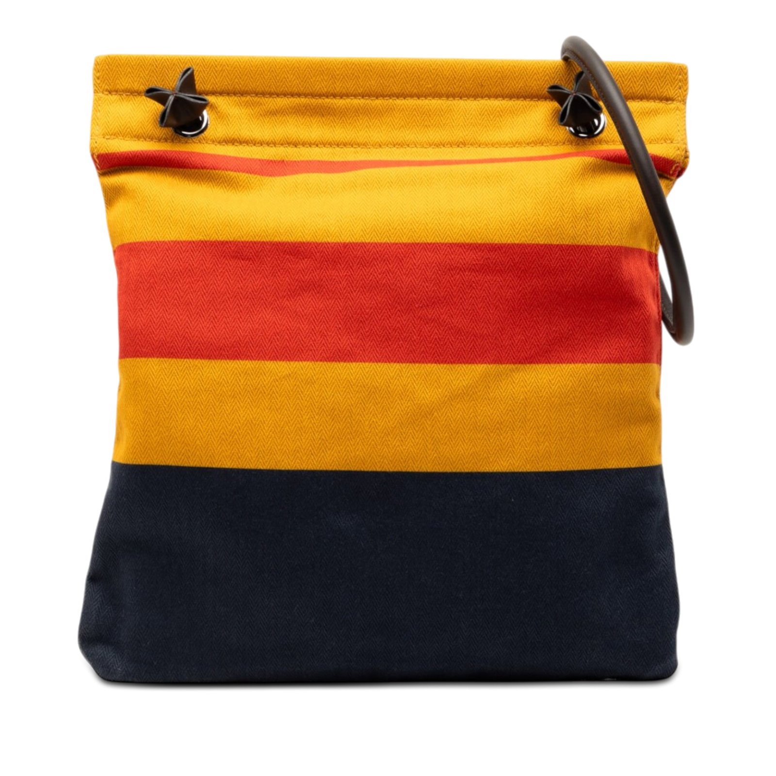 Hermes Rocabar Aline Canvas Tote Bag: Hermes Rocabar Aline Canvas Tote Bag This Hermes Canvas Rocabar Aline Bag features a yellow canvas body with a rolled strap and an open top design. Made in France, the bag showcases a simple and pract
