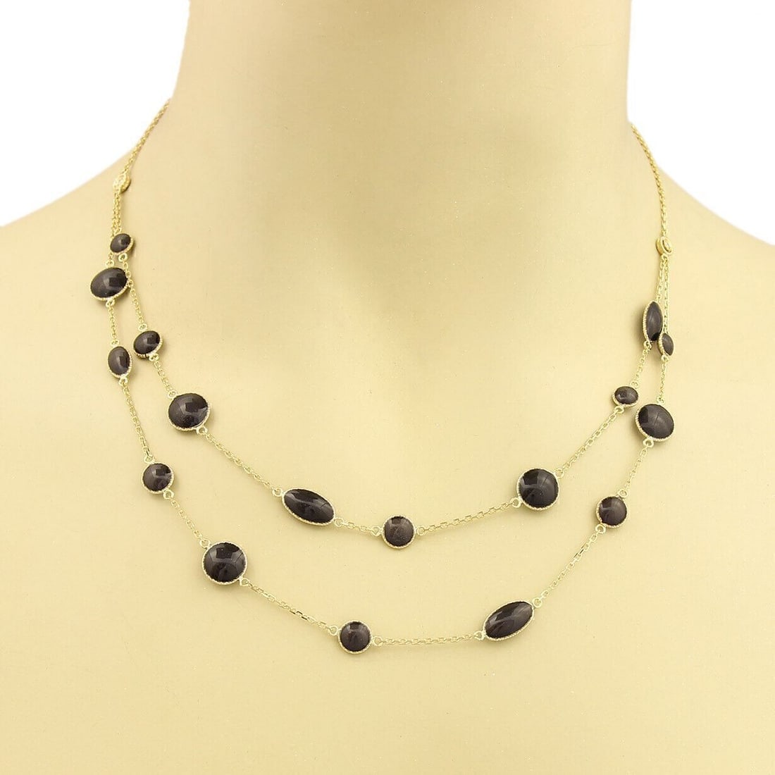 18k Yellow Gold Double Strand Necklace Roberto Coin Diamond Enamel: 18k Yellow Gold Double Strand Necklace Roberto Coin Diamond Enamel Authentic vintage Roberto Coin necklace crafted in solid 18k yellow gold with a double-strand drape silhouette. It features delicate 