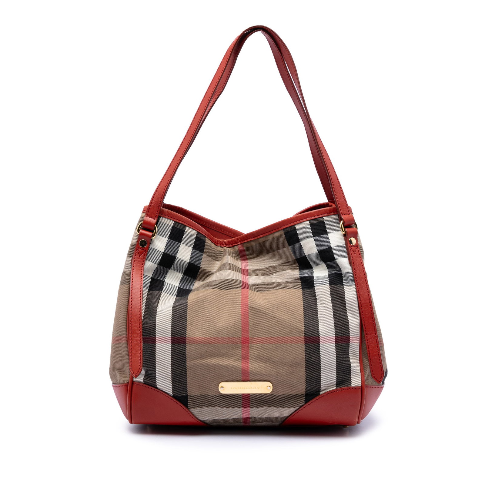 Burberry Canterbury tote in House Check canvas with leather trim: Burberry Canterbury tote in House Check canvas with leather trim This Burberry Small House Check Canvas Bridle Canterbury Tote features the brand's signature house check canvas with leather trim and f