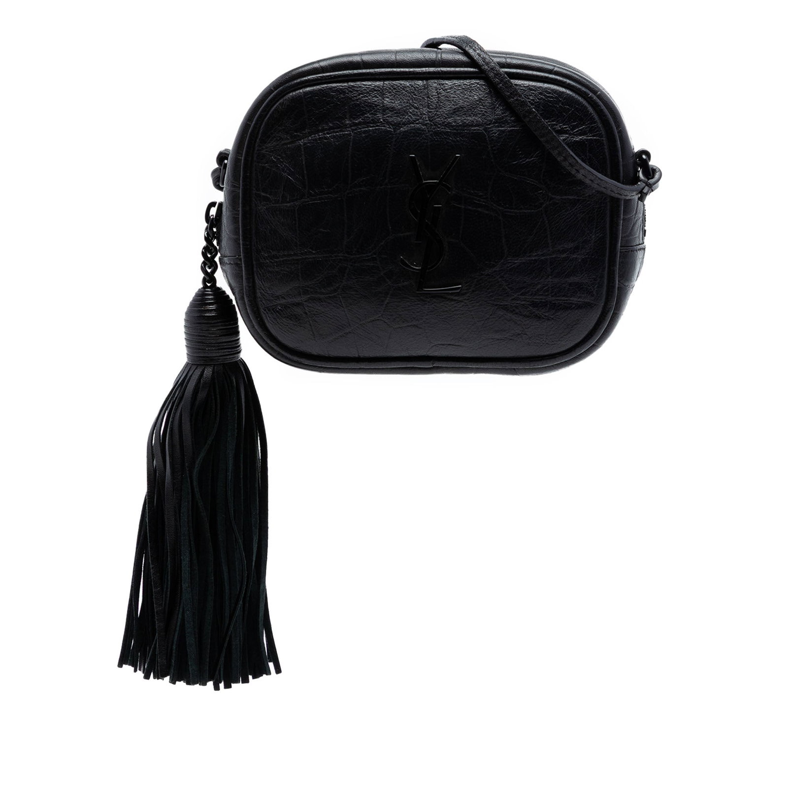 Saint Laurent Blogger Mini Croc Embossed Leather Crossbody Bag: Saint Laurent Blogger Mini Croc Embossed Leather Crossbody Bag Saint Laurent Mini Croc Embossed Leather Blogger Camera Bag in black embossed leather. This crossbody style features a flat shoulder stra