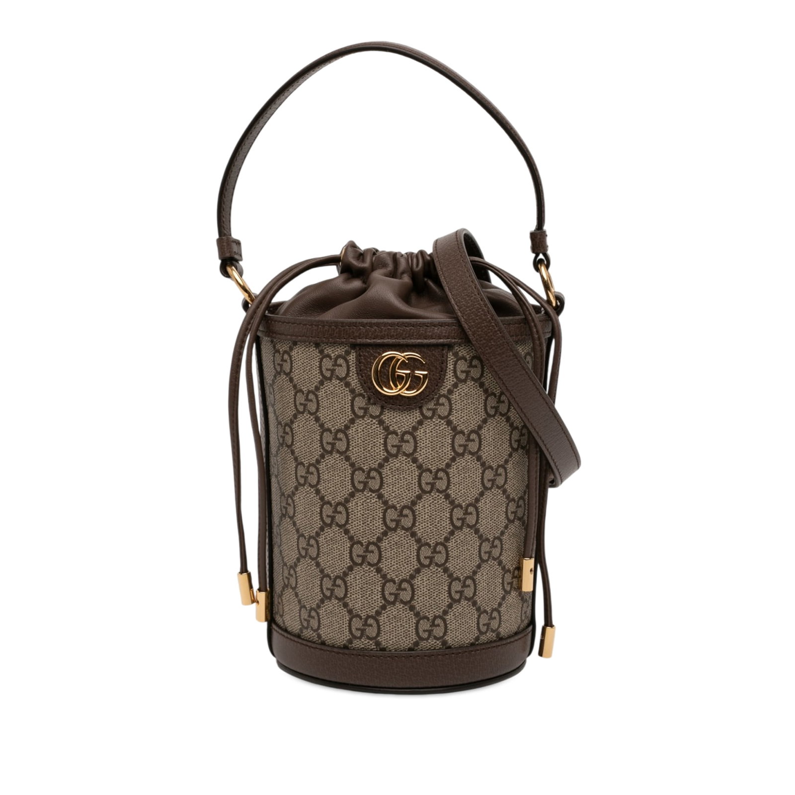Gucci Ophidia Mini GG Supreme Bucket Bag: Gucci Ophidia Mini GG Supreme Bucket Bag This Gucci Mini GG Supreme Ophidia Bucket Bag features a coated canvas body with leather trim, a flat leather handle, a detachable strap, an open top with draw