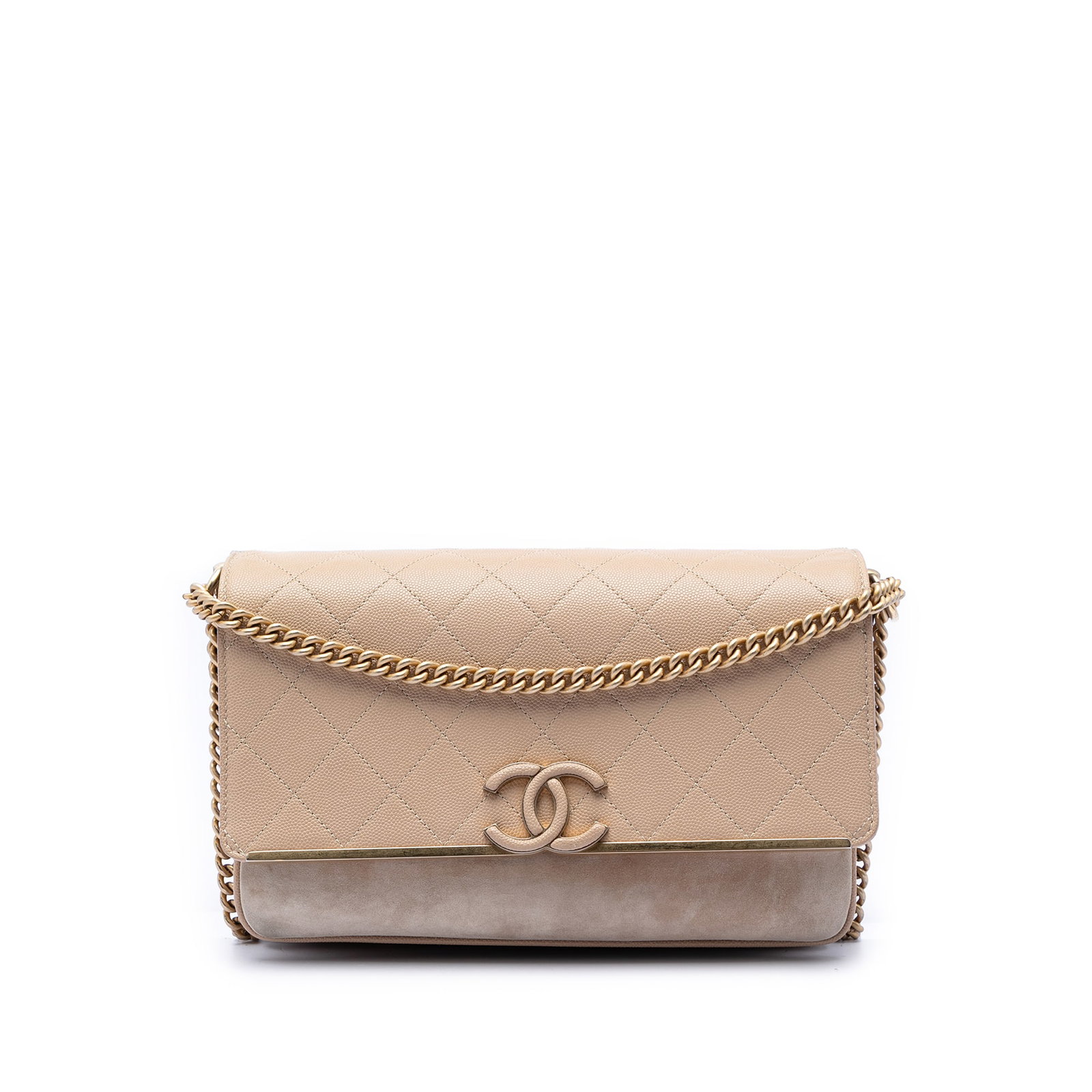 Chanel Lady Coco Flap Beige Caviar Suede Bag: Chanel Lady Coco Flap Beige Caviar Suede Bag This Chanel CC Stitched Caviar and Suede Lady Coco Flap bag features a beige leather and suede exterior with signature stitched detailing. It is designed w