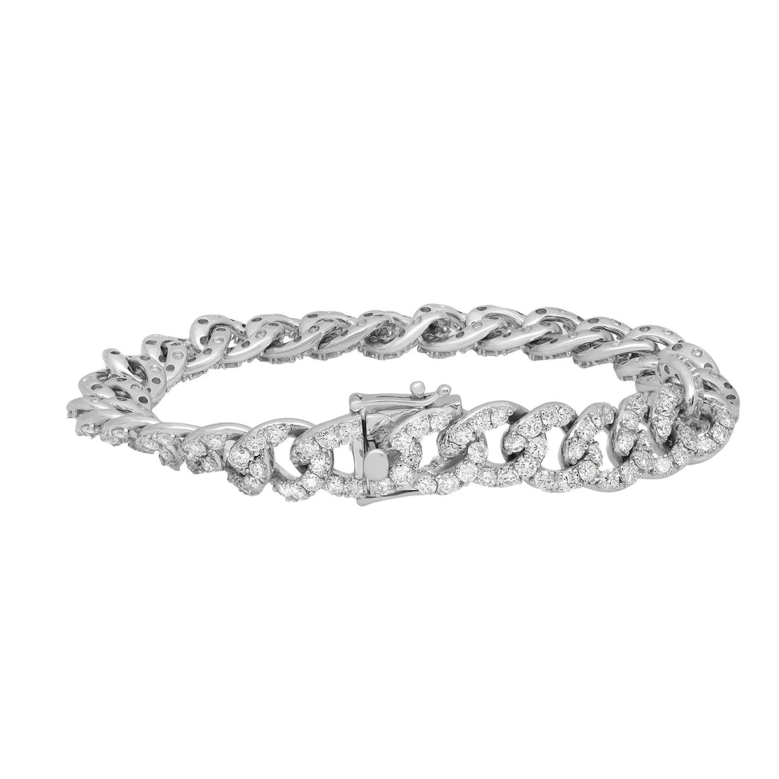 Rachel Koen 18K White Gold Diamond Cuban Link Bracelet 7.74Cttw Stackable: Rachel Koen 18K White Gold Diamond Cuban Link Bracelet 7.74Cttw Stackable Elevate your jewelry collection with this exquisite Rachel Koen Diamond Cuban Link Chain Bracelet. Crafted from luxurious 18K 
