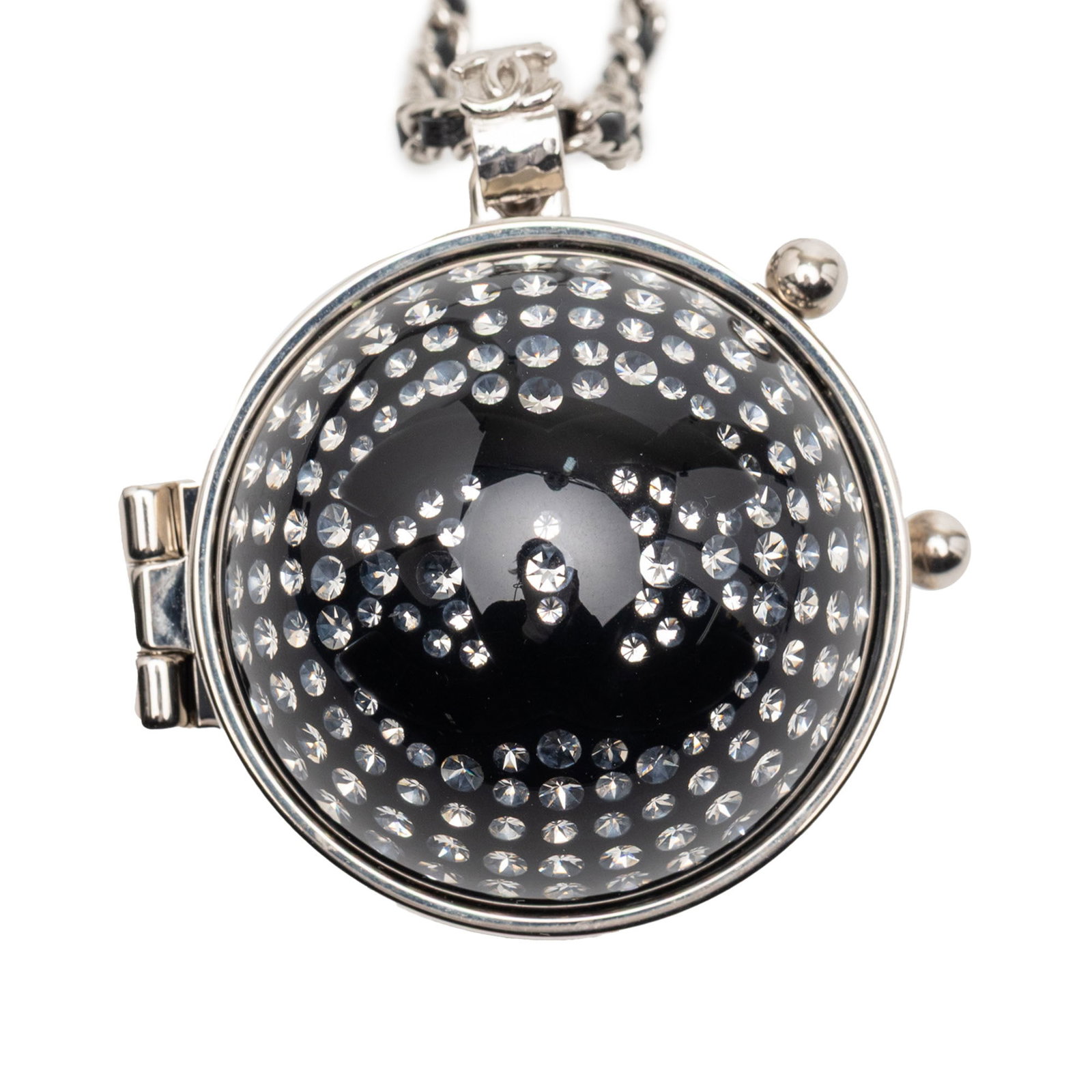Chanel Mirror Ball Pendant Necklace with Crystal and Lambskin Woven Chain (1 of 7)
