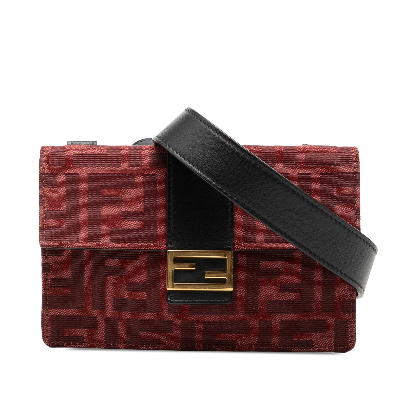 Fendi Zucca Convertible Pouch Crossbody Red Canvas Bag: Fendi Zucca Convertible Pouch Crossbody Red Canvas Bag Convertible baguette pouch in red canvas with a detachable, adjustable flat leather strap. The design features a front flap with snap button clos