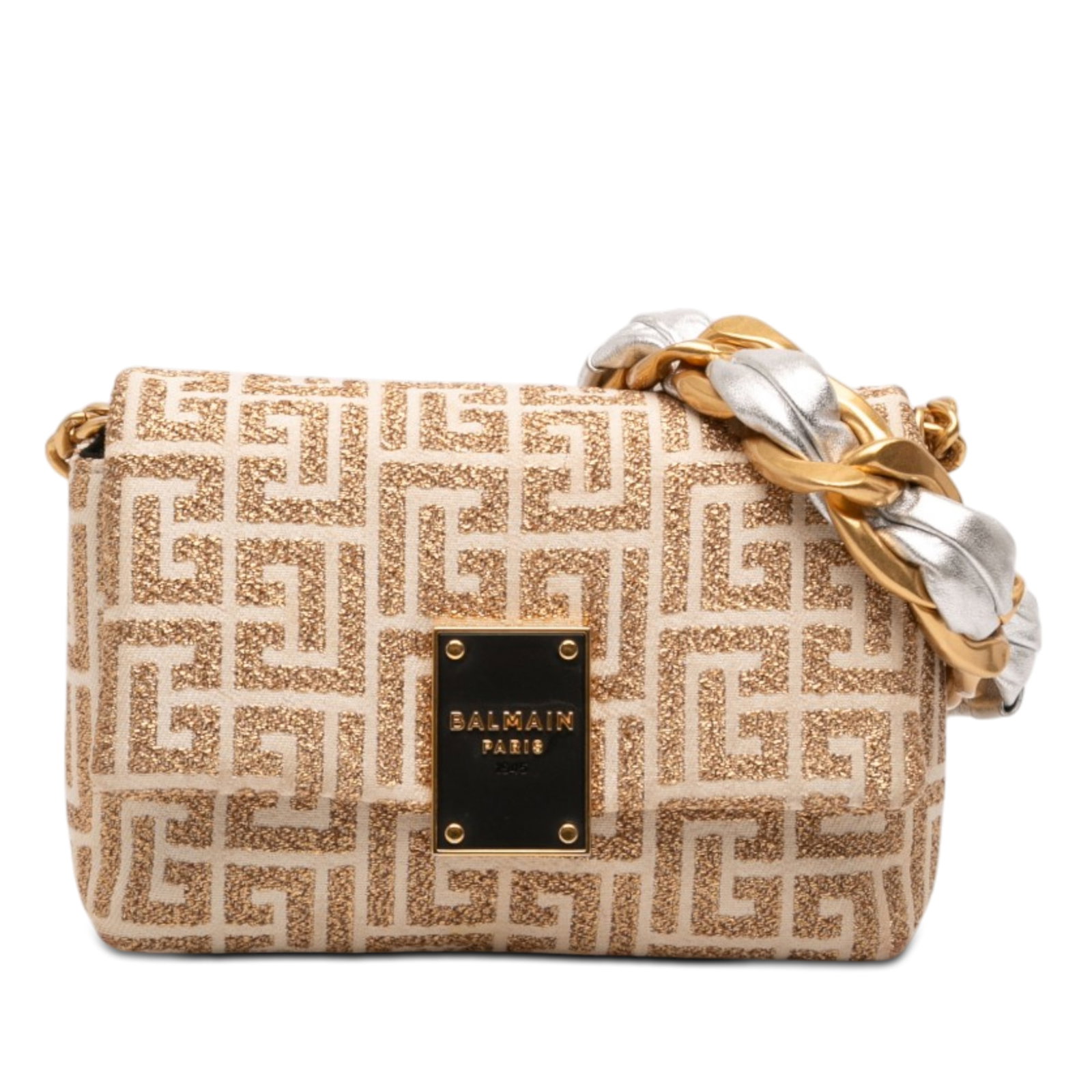Balmain 1945 Mini Monogram Jacquard Crossbody Bag Beige (1 of 6)