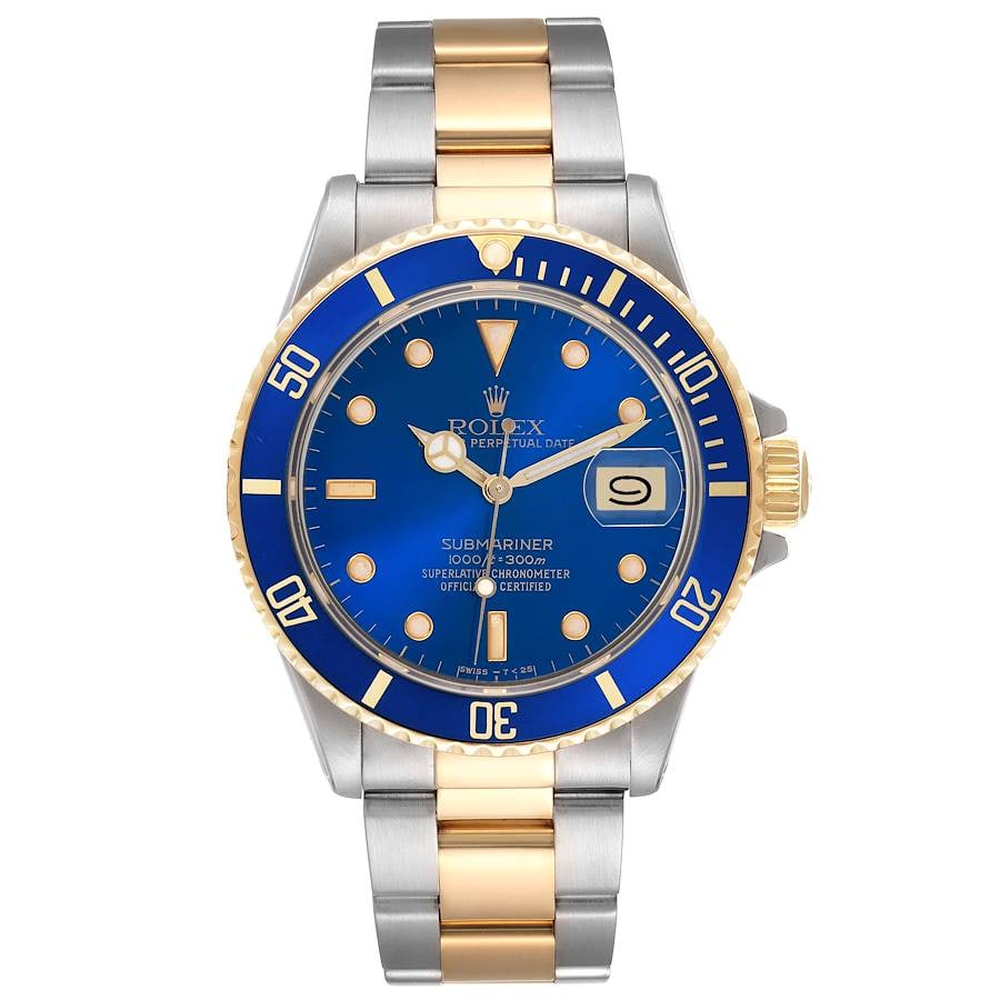 Rolex Submariner Reference 16803 Blue Dial Oyster Bracelet Watch With Papers 1988: Rolex Submariner Reference 16803 Blue Dial Oyster Bracelet Watch With Papers 1988 This is a Rolex Submariner men's watch, reference number 16803, featuring a blue dial and an aluminum bezel. The timep