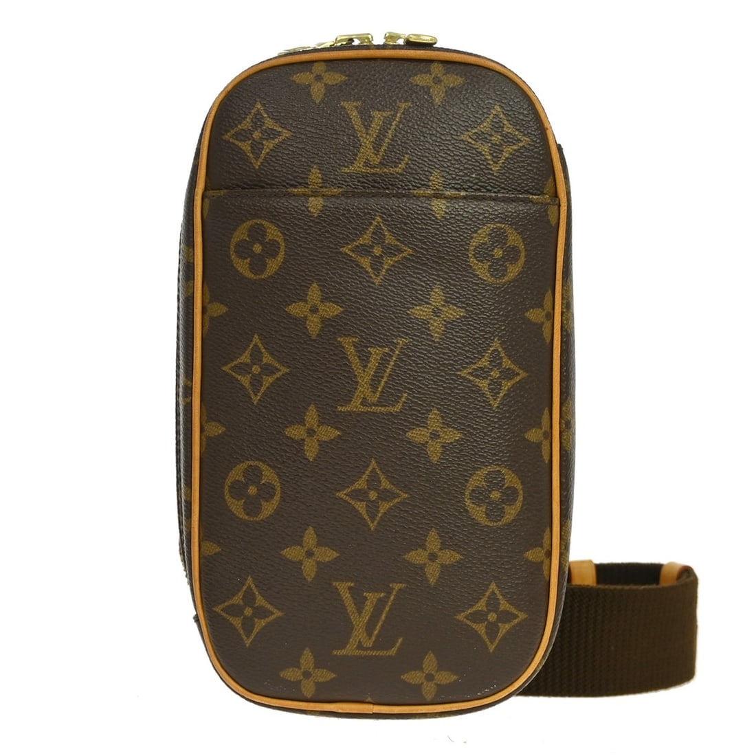 Louis Vuitton Pochette Gange Monogram Canvas Belt Bag M51870: Louis Vuitton Pochette Gange Monogram Canvas Belt Bag M51870 Vintage Louis Vuitton Pochette Gange bum bag in brown Monogram canvas with leather trim and a zip closure. This small unisex bag features a