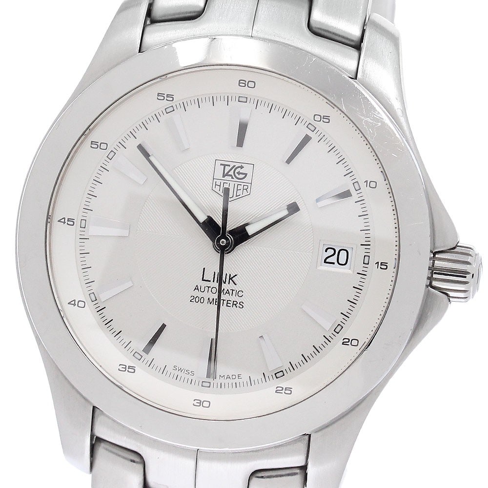 Tag Heuer Link Date Automatic Stainless Steel Men's Watch WJF2111: Tag Heuer Link Date Automatic Stainless Steel Men's Watch WJF2111 This TAG Heuer Link Date men's wristwatch features a stainless steel case and bracelet, complemented by a silver dial. The automatic m