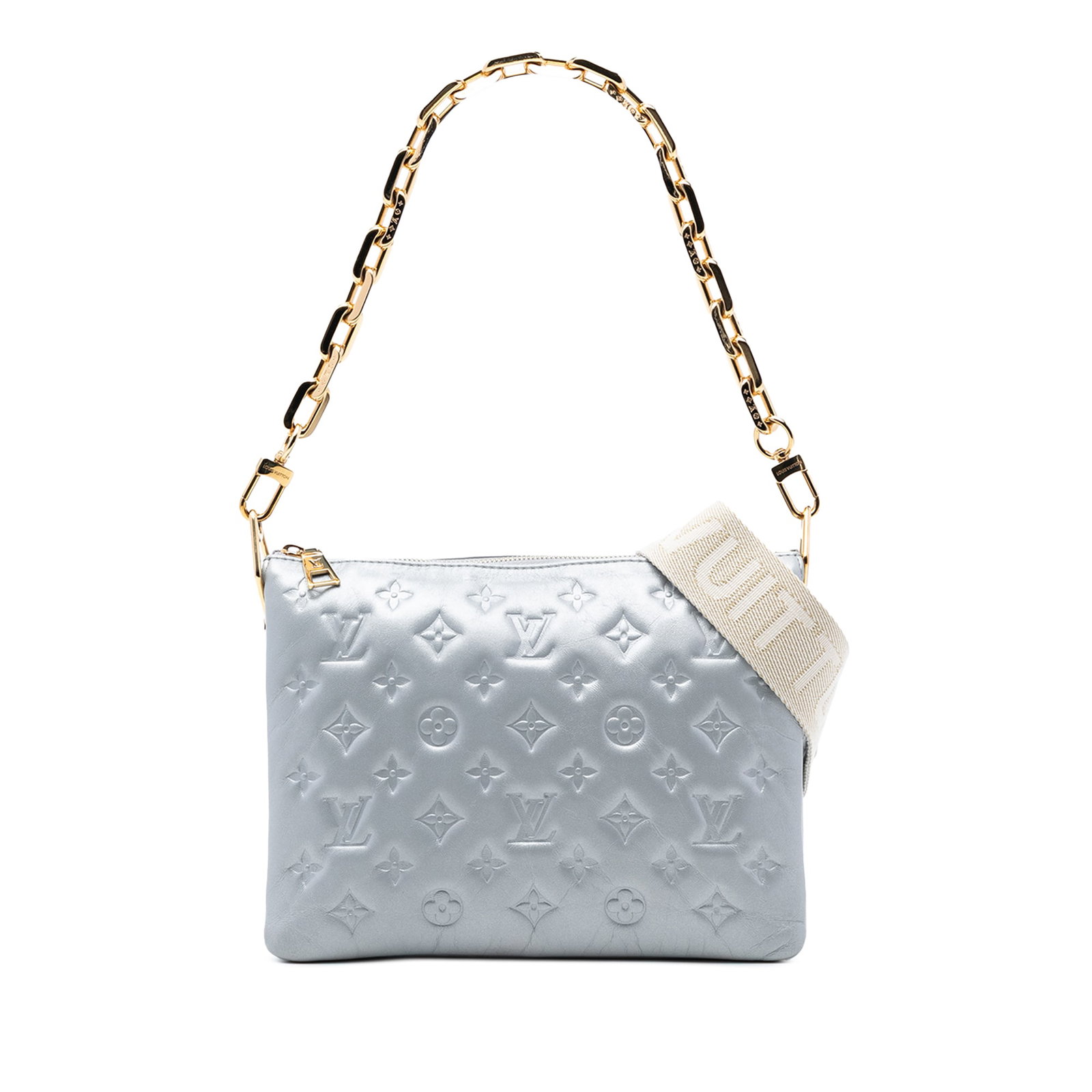 Louis Vuitton Coussin PM Silver Lambskin Bag with Monogram Embossing (1 of 6)