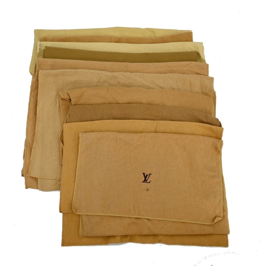 Set of 10 Louis Vuitton cotton dust bags in brown beige: Set of 10 Louis Vuitton cotton dust bags in brown beige Set of 10 authentic Louis Vuitton dust bags in brown and beige 100% cotton. These unisex dustbags show overall signs of use with reasonable wear