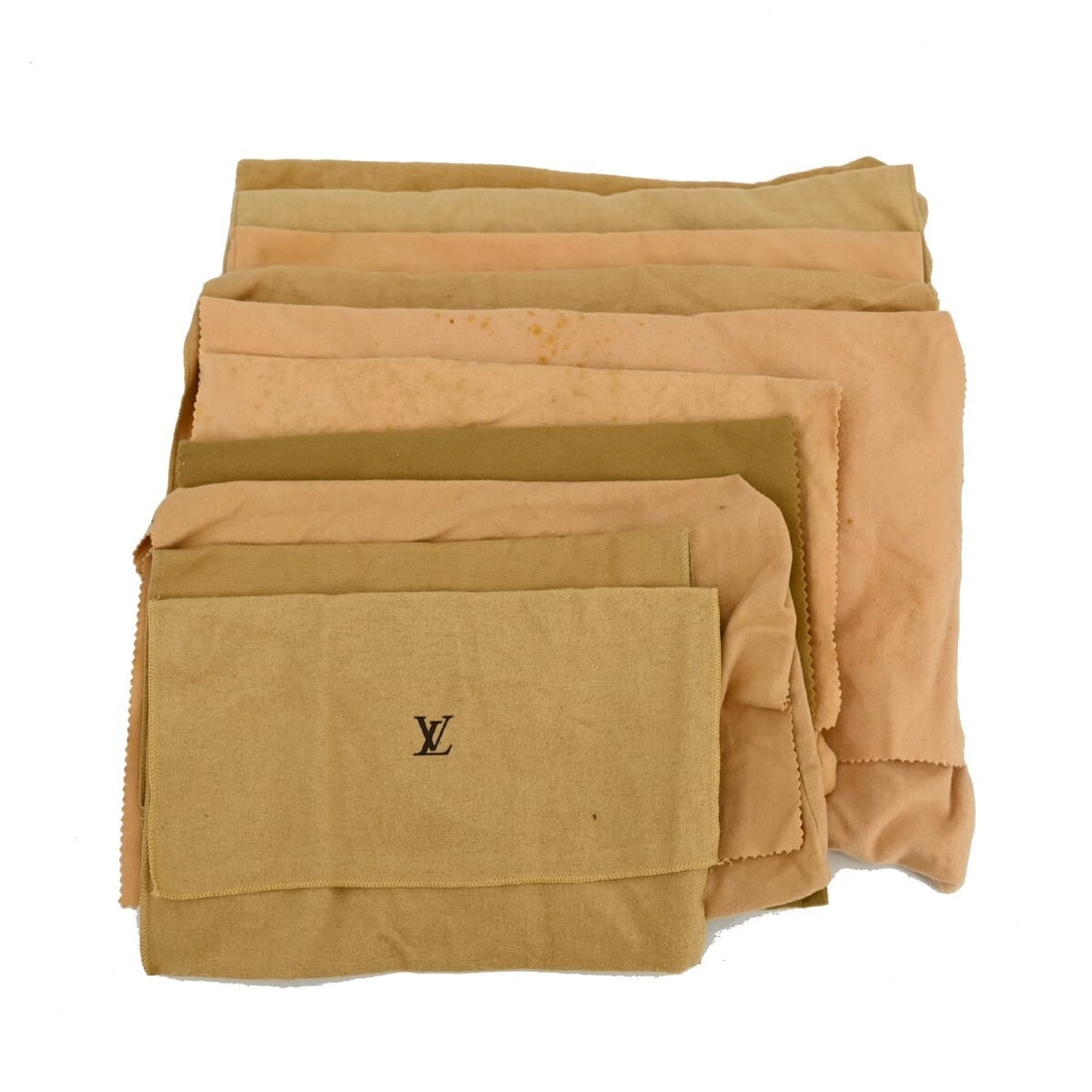 Set of 10 Louis Vuitton Cotton Dustbags Brown Beige Authentic: Set of 10 Louis Vuitton Cotton Dustbags Brown Beige Authentic Set of 10 authentic Louis Vuitton dust bags in brown and beige cotton. These unisex dust bags show overall signs of use with reasonable we