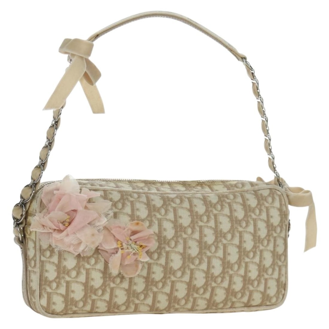 Christian Dior Girly Shoulder Bag Beige Silver Trotter Canvas PVC Leather: Christian Dior Girly Shoulder Bag Beige Silver Trotter Canvas PVC Leather This Christian Dior Trotter Canvas Girly Shoulder Bag features beige and silver PVC leather with the signature Dior Trotter ca