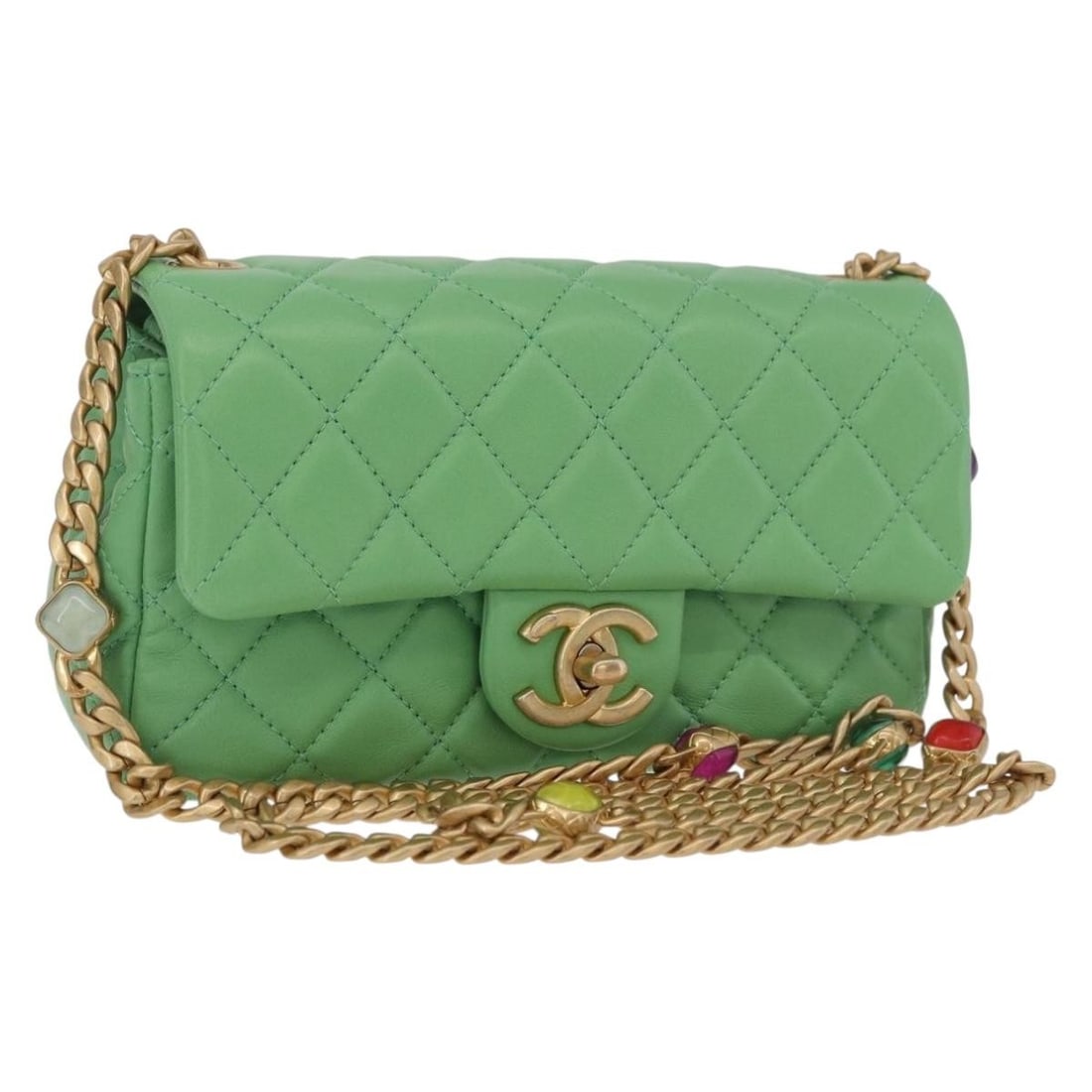 CHANEL Matelasse20 Lamb Skin Shoulder Bag Green Gold CC (1 of 18)