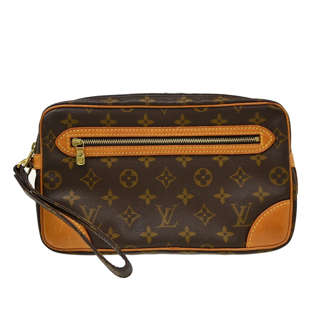 Louis Vuitton Marly Dragonne GM Monogram Clutch M51825: Louis Vuitton Marly Dragonne GM Monogram Clutch M51825 Vintage Louis Vuitton Marly Dragonne GM clutch bag in brown Monogram canvas with leather trim. This unisex clutch features a zipper pocket on the