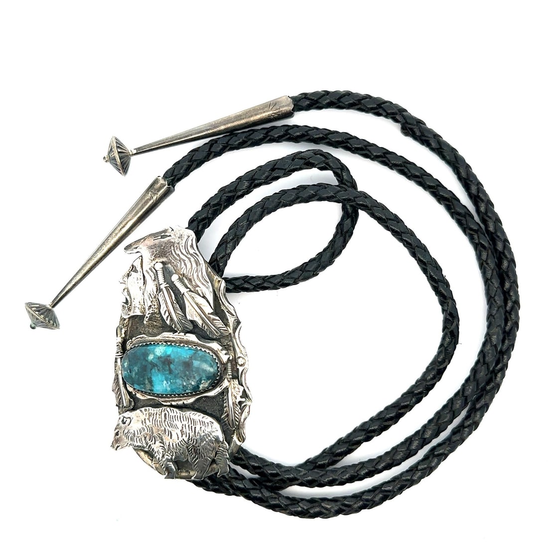 Sterling Silver Bolo Tie by Dan Nieto with Blue Marbled Stone and Bear Motif (1 of 7)