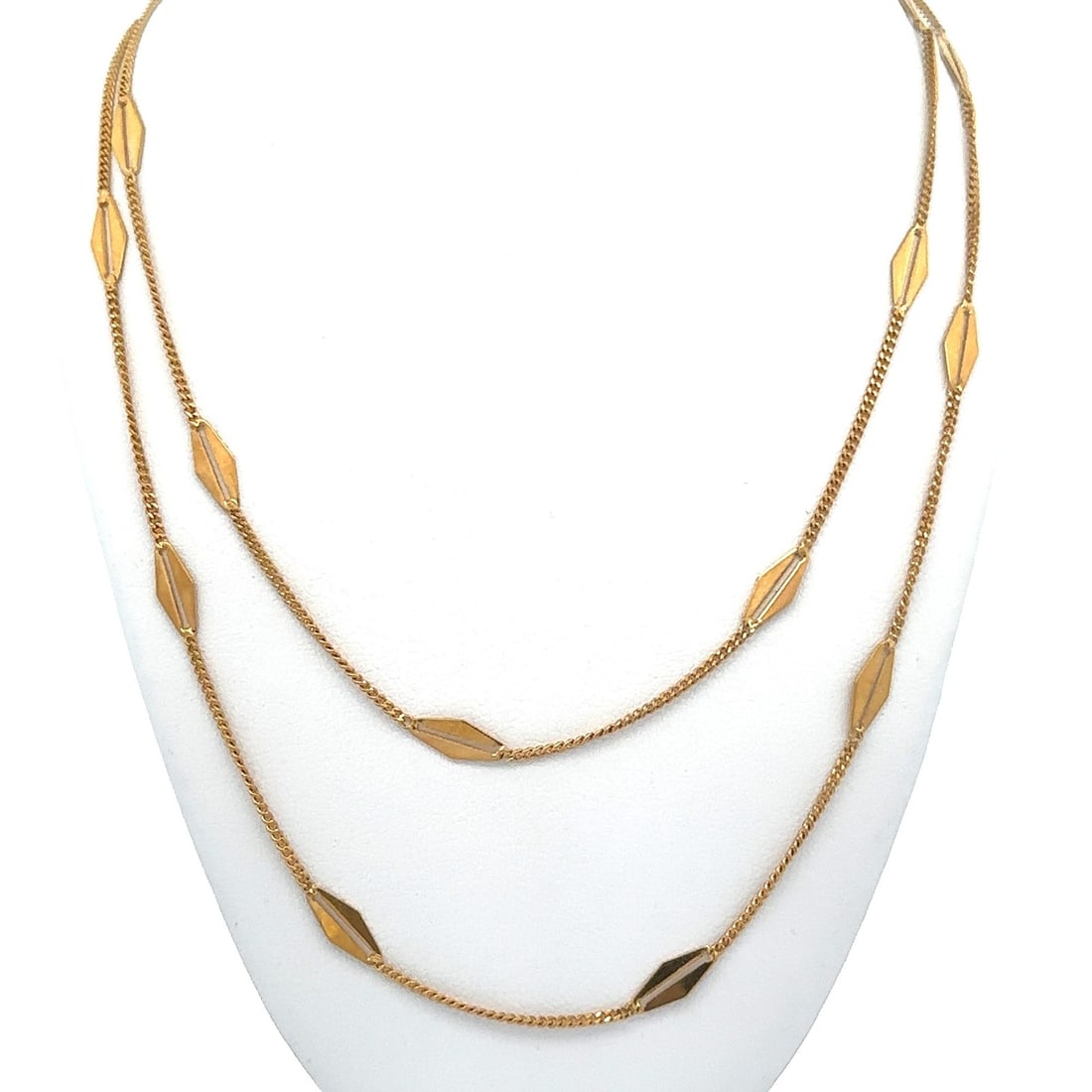 Italian 18k Yellow Gold 30 Inch Curb Chain Necklace with Flat Stations (1 of 4)