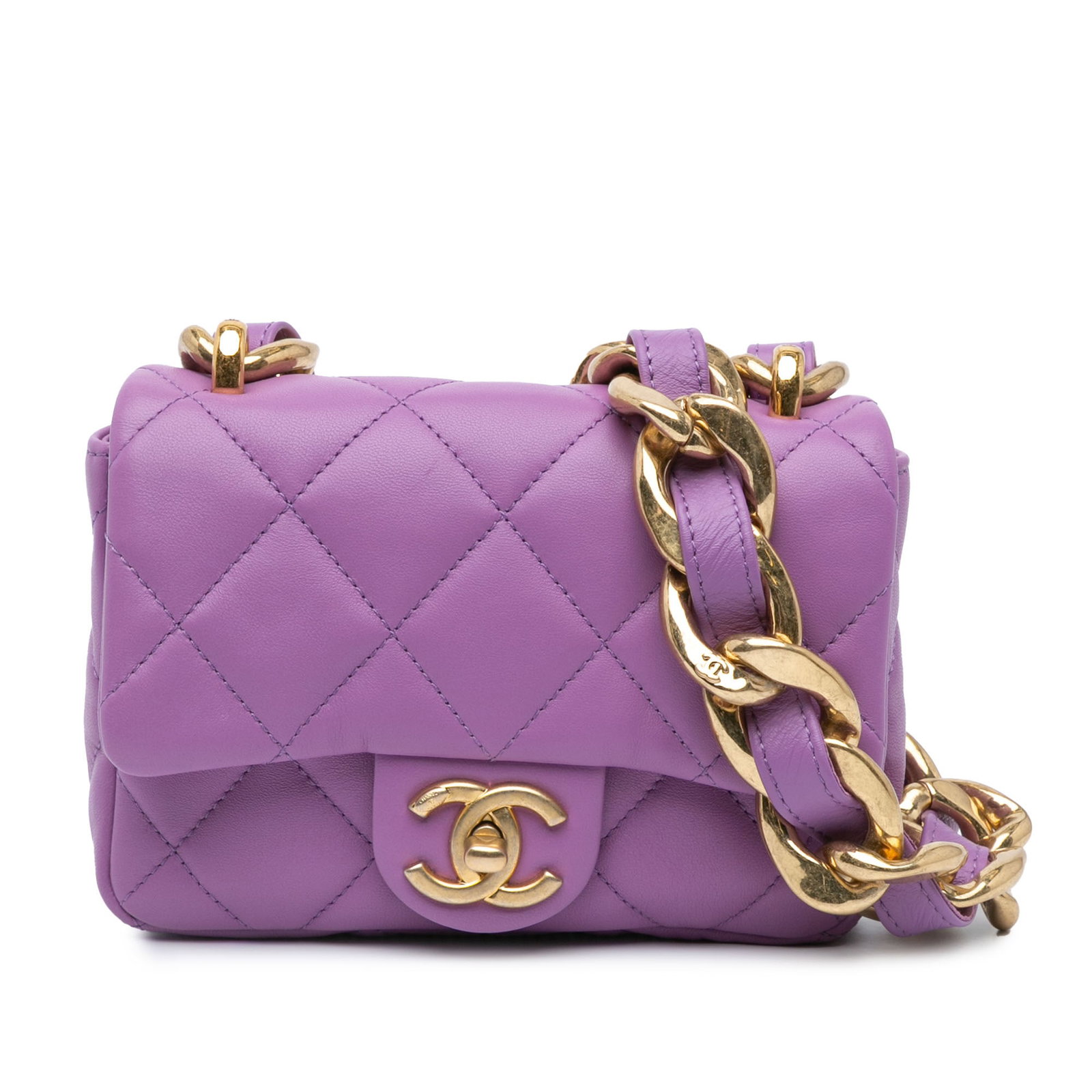 Chanel Mini Quilted Lambskin Funky Town Flap Purple Bag: Chanel Mini Quilted Lambskin Funky Town Flap Purple Bag The Chanel Mini Quilted Lambskin Funky Town Flap is a stylish shoulder bag crafted from luxurious quilted lambskin leather in a vibrant purple h