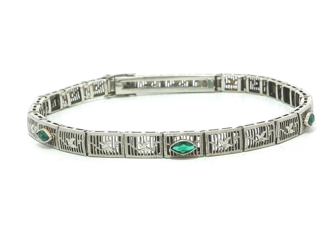 ESEMCO Art Deco 10k White Gold Filigree Line Bracelet (1 of 9)