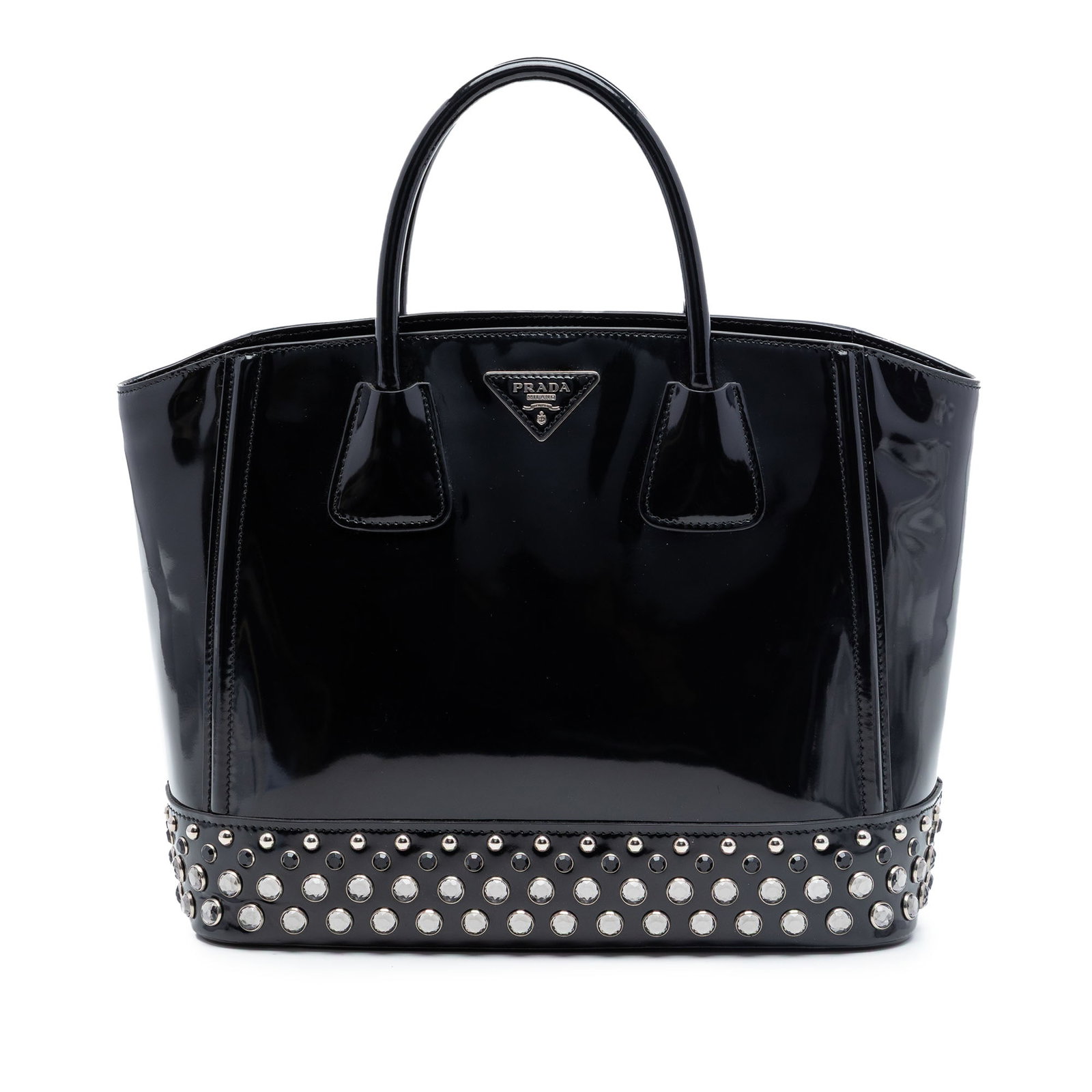 Prada Spazzolato black leather crystal studded tote bag (1 of 7)