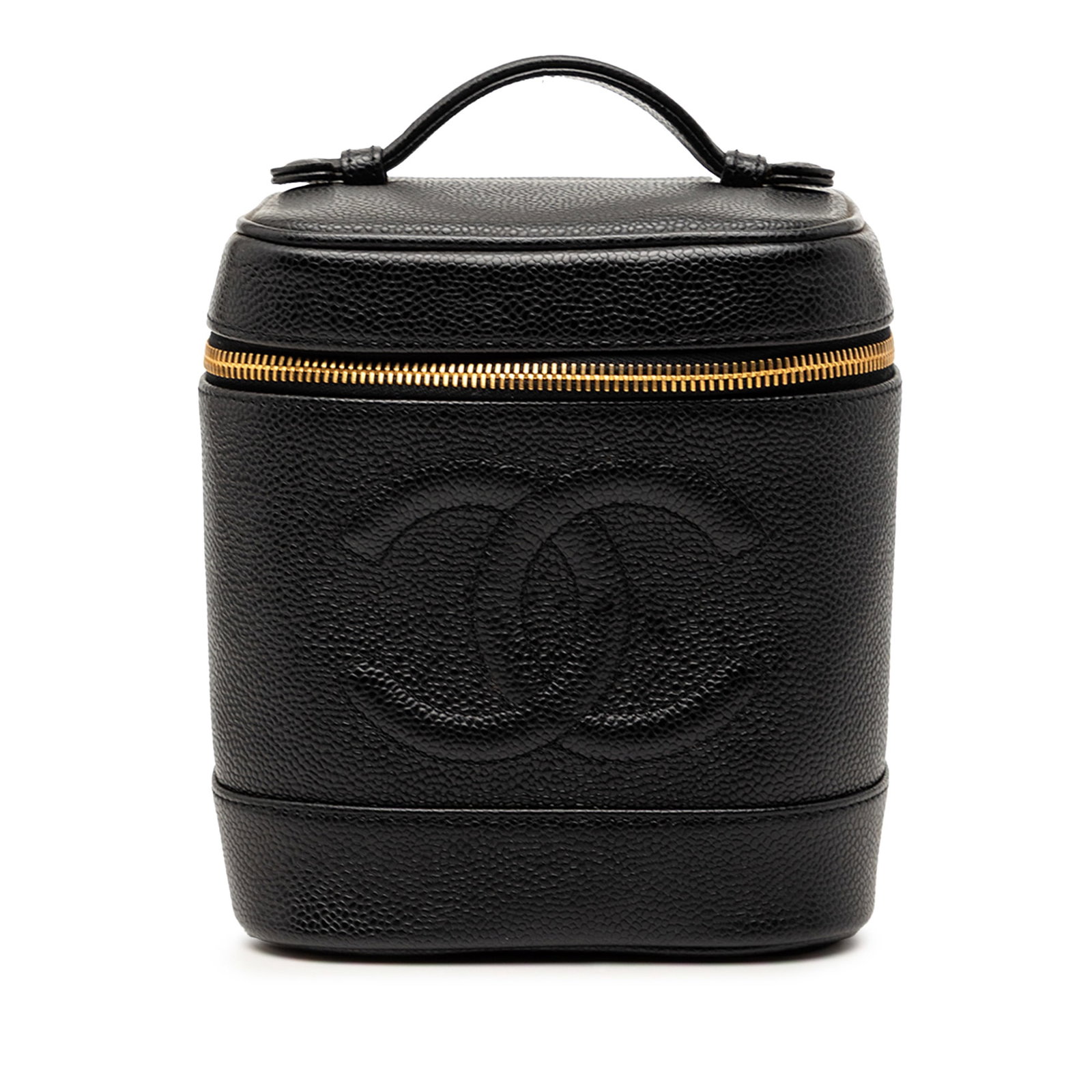 Black Caviar Leather Vanity Case by Chanel with CC Logo and Top Handle (1 of 8)