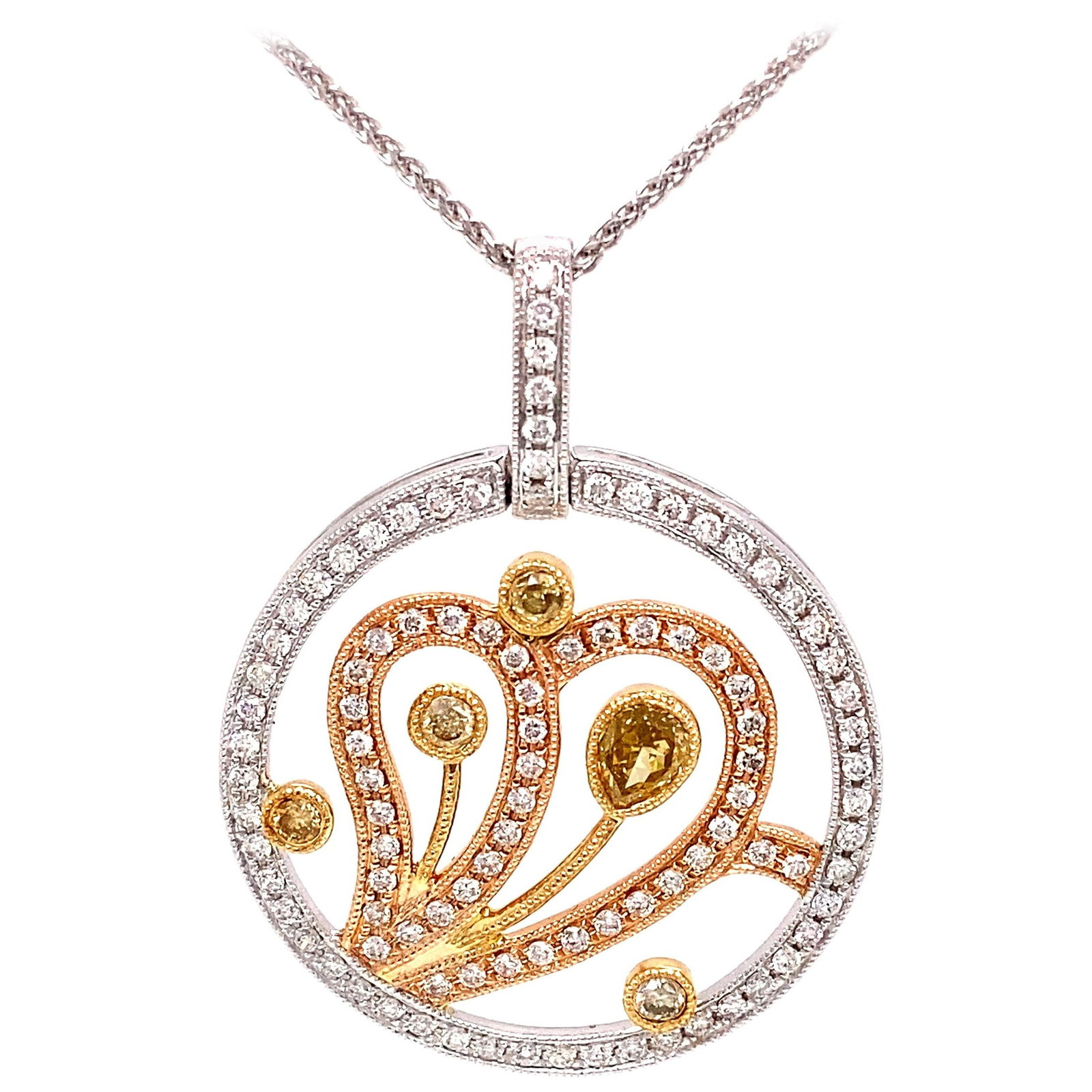 Contemporary 1.04ct Yellowish Diamond Heart Pendant Necklace 18k Gold: Contemporary 1.04ct Yellowish Diamond Heart Pendant Necklace 18k Gold This stunning heart motif pendant necklace features a contemporary design crafted from 18k gold in white, yellow, and rose variati