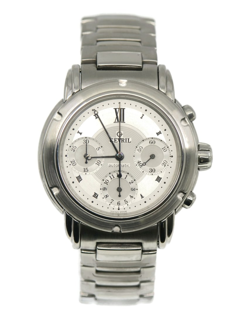 Gevril K0111 Chronograph Stainless Steel Automatic Watch 39mm: Gevril K0111 Chronograph Stainless Steel Automatic Watch 39mm This Gevril Chronograph Wristwatch combines classic elegance with modern functionality. Crafted from high-quality stainless steel, this ti