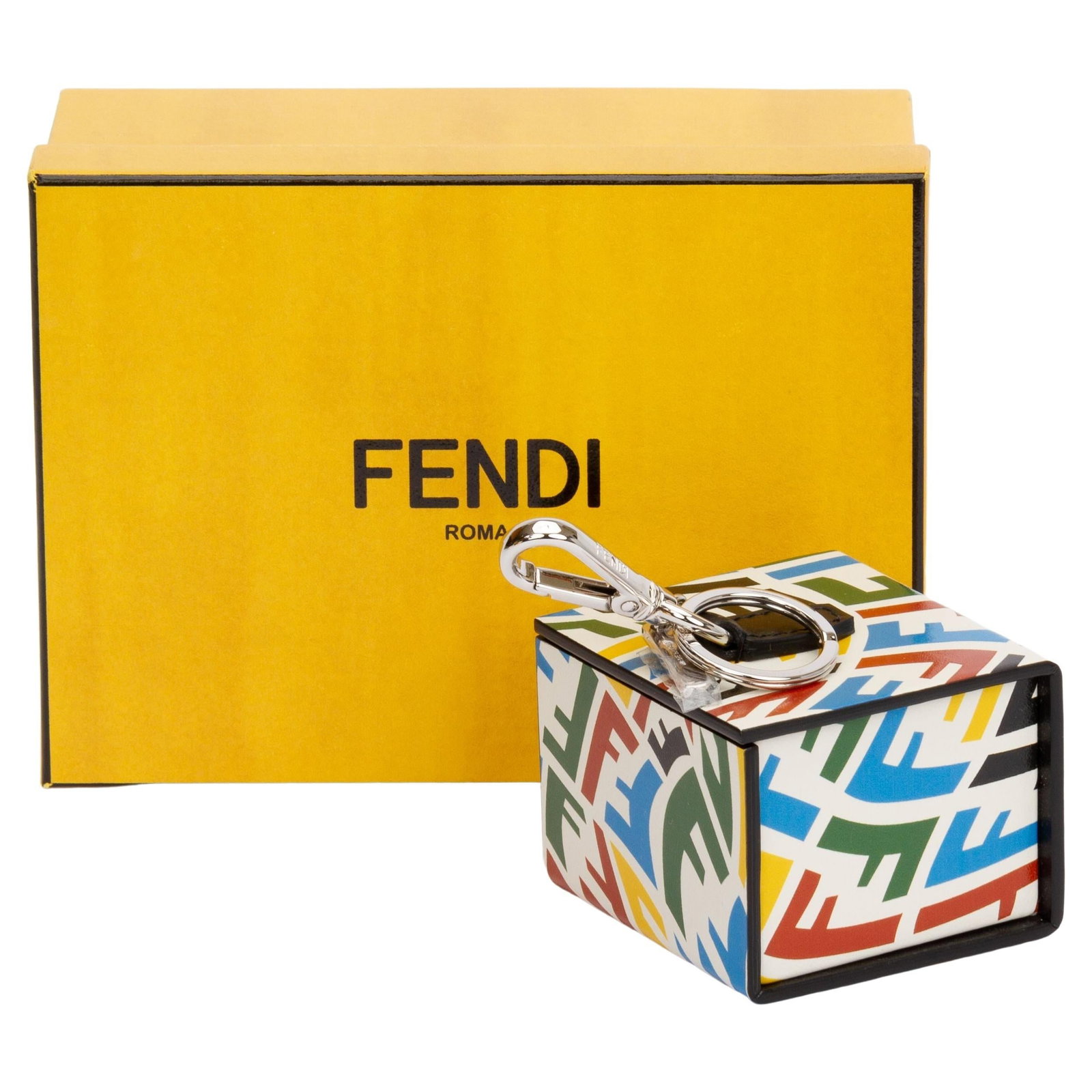Fendi x Sarah Coleman Multicolor Key Chain with Silver Hardware: Fendi x Sarah Coleman Multicolor Key Chain with Silver Hardware Introducing the Fendi x Sarah Coleman Key Chain, a vibrant accessory that embodies luxury and creativity. This designer key chain featur