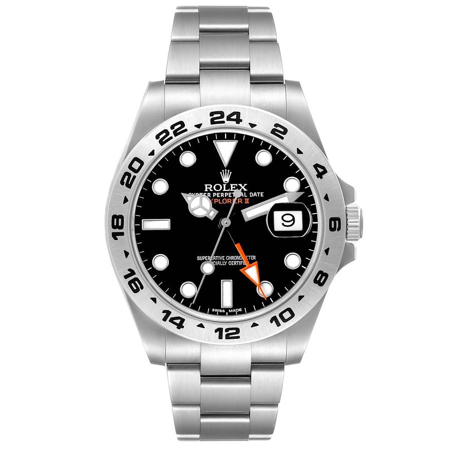 Rolex Explorer II Oyster Bracelet Black Dial Ref 216570 2020 New Card: Rolex Explorer II Oyster Bracelet Black Dial Ref 216570 2020 New Card This Rolex Explorer II features a black dial and is equipped with a fixed bezel and Oyster bracelet. The watch is the 216570 refer