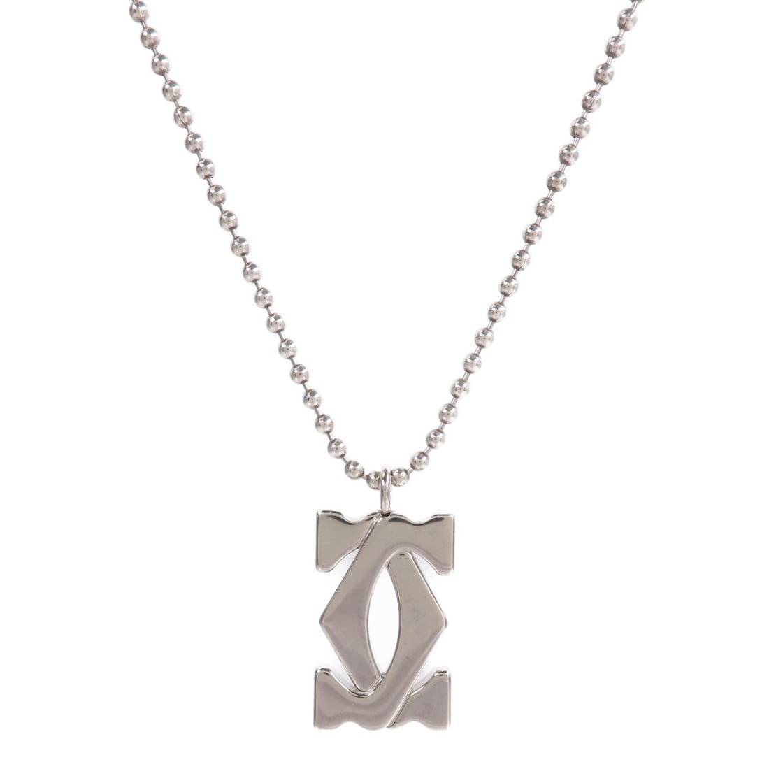 Cartier 2C Logo Pendant Necklace in 925 Silver and Stainless Steel: Cartier 2C Logo Pendant Necklace in 925 Silver and Stainless Steel Vintage Cartier 2C logo pendant necklace in silver and stainless steel. The piece is described as unisex and in very good AB conditio