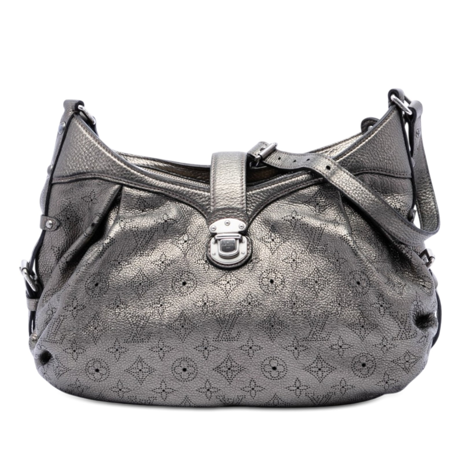 Louis Vuitton Mahina XS Silver Leather Crossbody Bag: Louis Vuitton Mahina XS Silver Leather Crossbody Bag This Louis Vuitton Monogram Mahina XS crossbody bag is crafted from Mahina leather in a silver color. It features an adjustable flat leather should