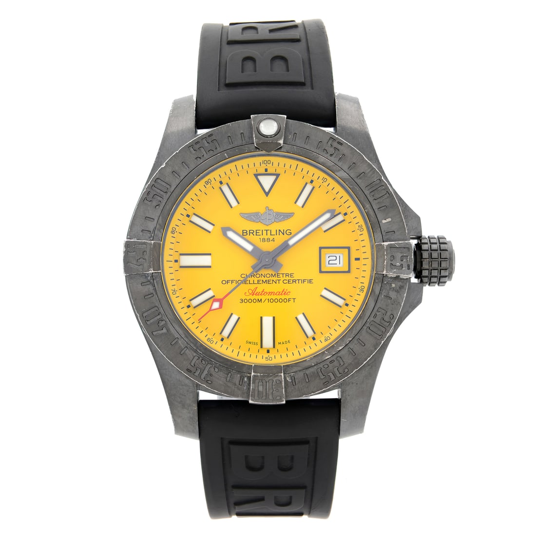Breitling Avenger II Seawolf Black Steel Diver Watch M17331E2/I530-153S Yellow Dial: Breitling Avenger II Seawolf Black Steel Diver Watch M17331E2/I530-153S Yellow Dial Introducing the Breitling Avenger II Seawolf, a striking diver's watch designed for adventure enthusiasts. This soph