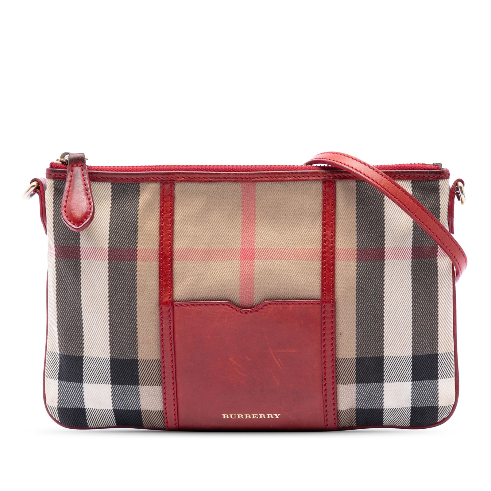 Burberry House Check Canvas Brown Crossbody Bag: Burberry House Check Canvas Brown Crossbody Bag This Burberry House Check Canvas Crossbody bag features a canvas body with leather trim, a detachable flat leather strap, a top zip closure, an exterior