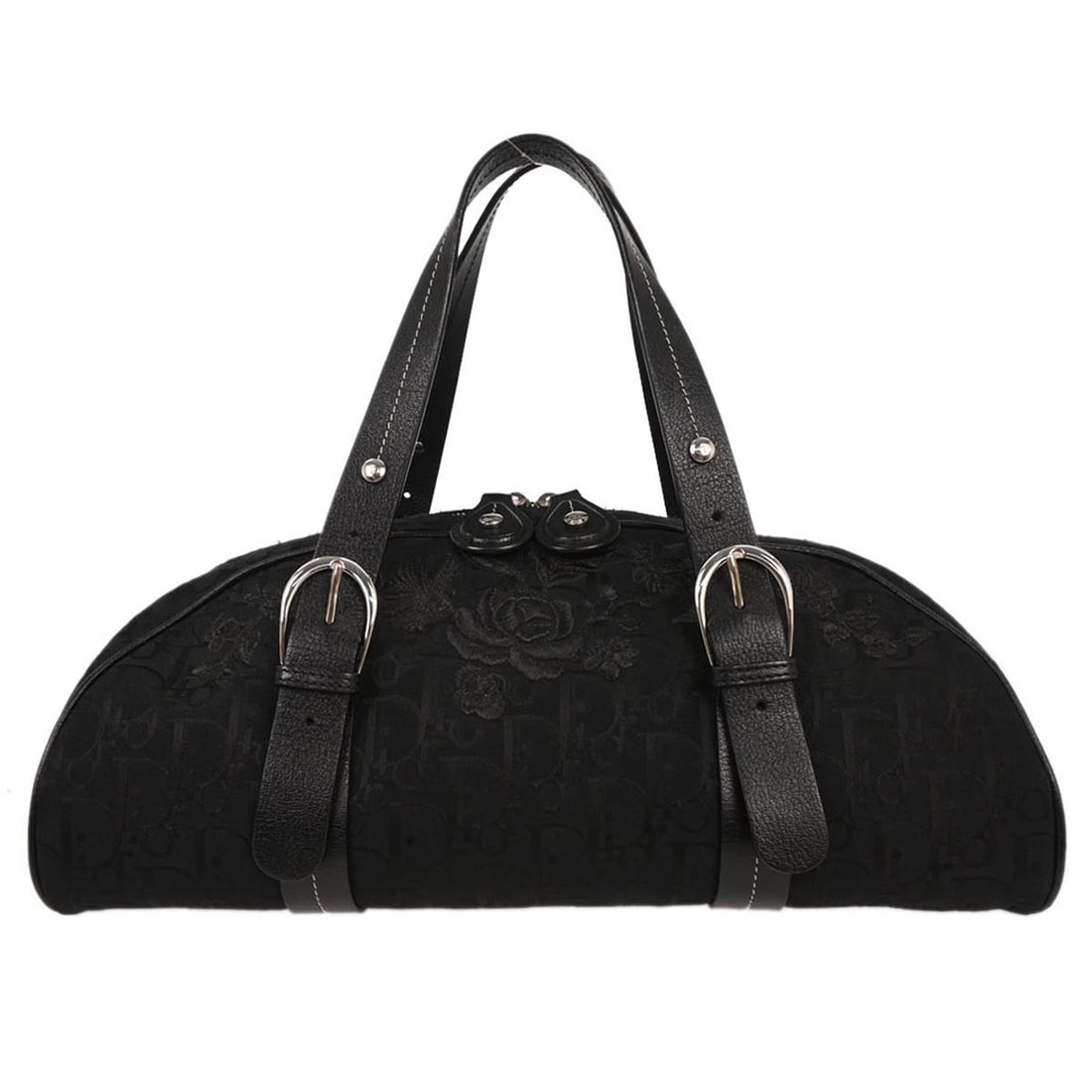 Dior Trotter Floral Embroidered Black Canvas Leather Top Handle Bag (1 of 10)