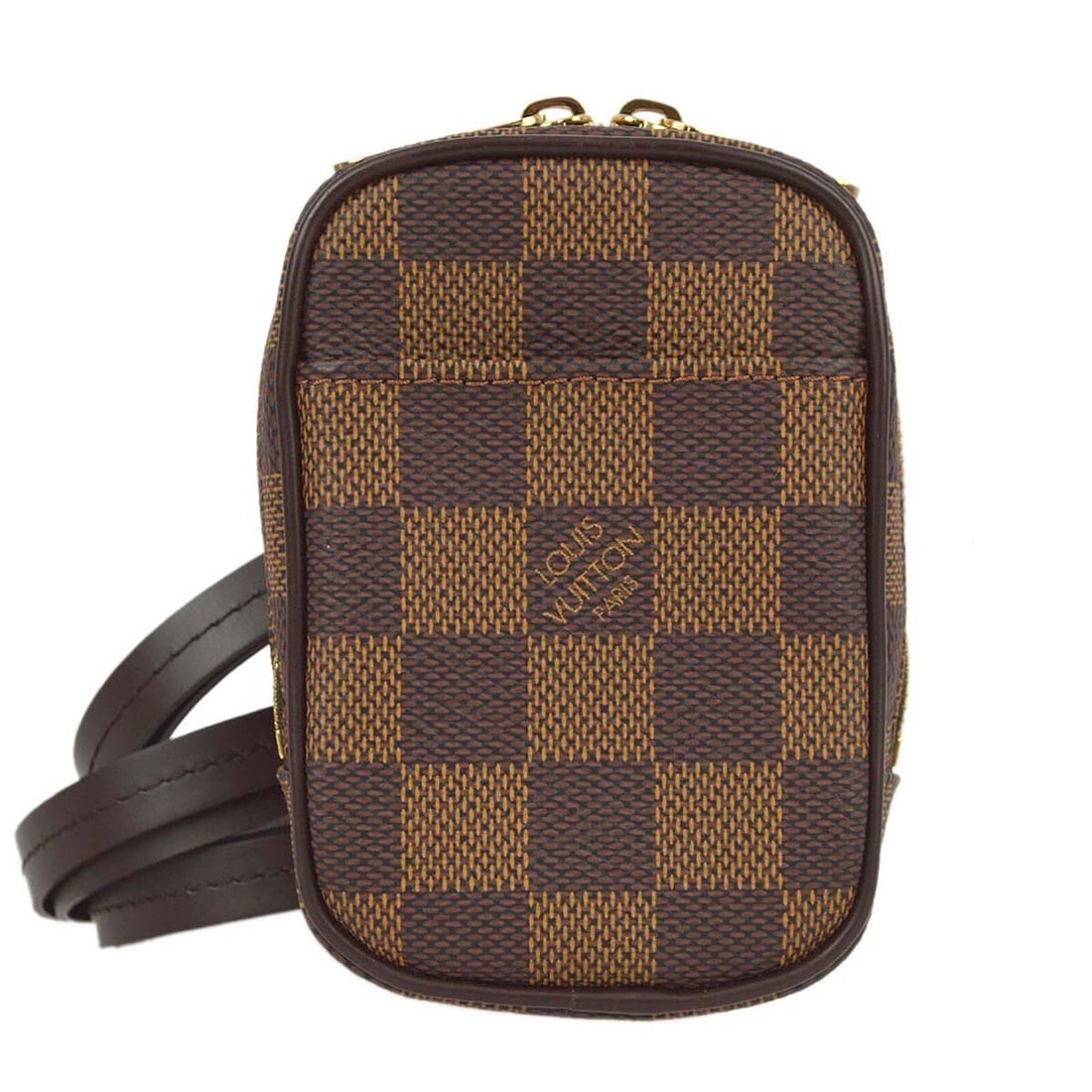 Mini 2 Way Shoulder Bag Louis Vuitton Etui Okapi PM Damier N61738: Mini 2 Way Shoulder Bag Louis Vuitton Etui Okapi PM Damier N61738 Compact Louis Vuitton Etui Okapi PM pochette shoulder bag in brown Damier canvas with leather trim. This mini bag features a zip closu