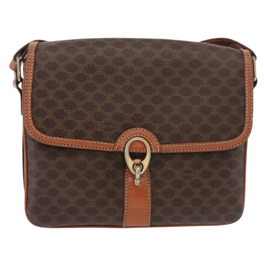 Celine Vintage Macadam Shoulder Bag Brown Canvas Leather Italy: Celine Vintage Macadam Shoulder Bag Brown Canvas Leather Italy This Celine Vintage Macadam Shoulder Bag is crafted from brown canvas with leather trim, designed for unisex use. It features a classic s