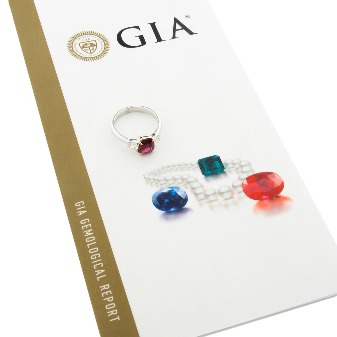 GIA Certified 18k White Gold Red Spinel & Baguette Diamond Engagement Ring