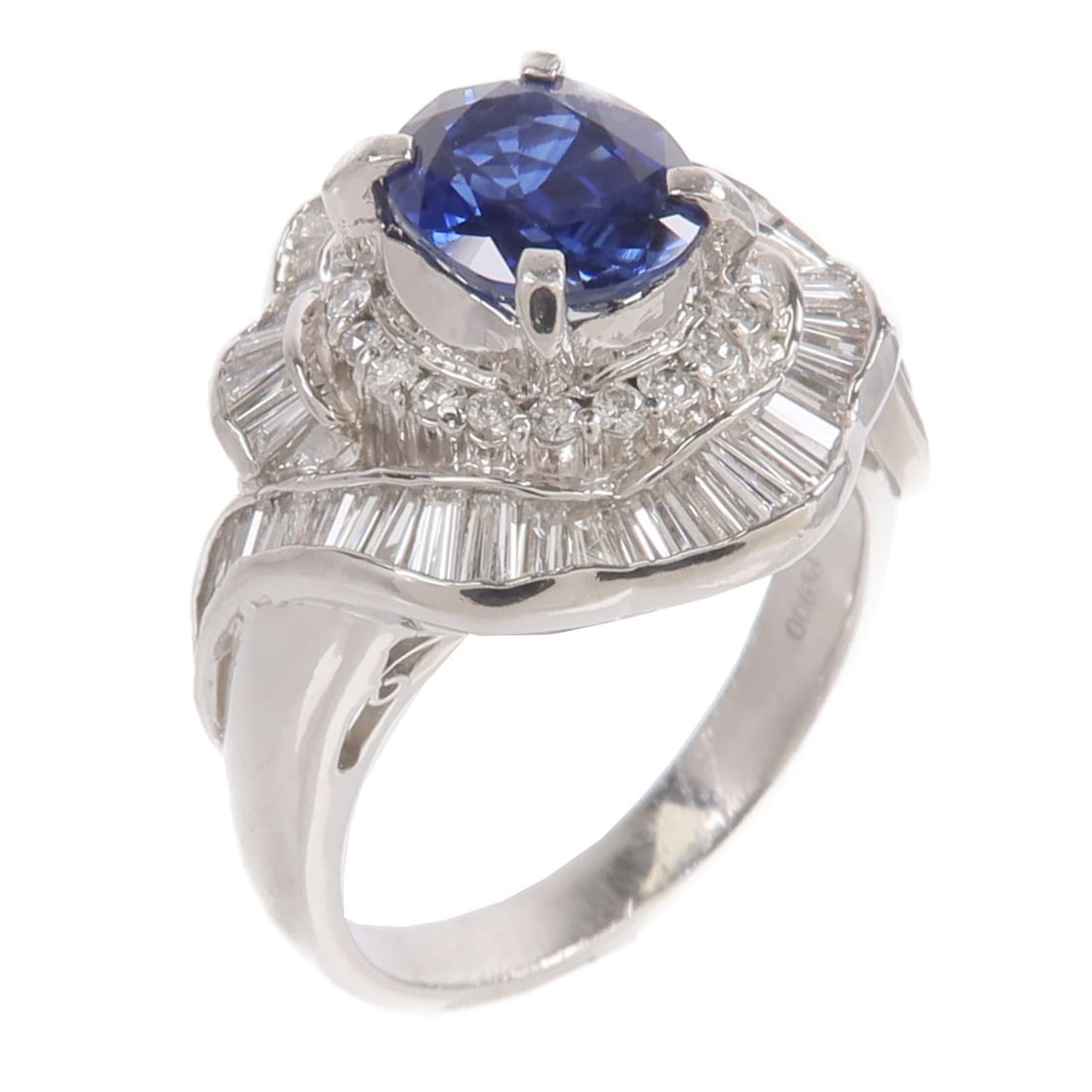 Pt900 Platinum Sapphire Diamond Ring Size 6.25 (1 of 11)