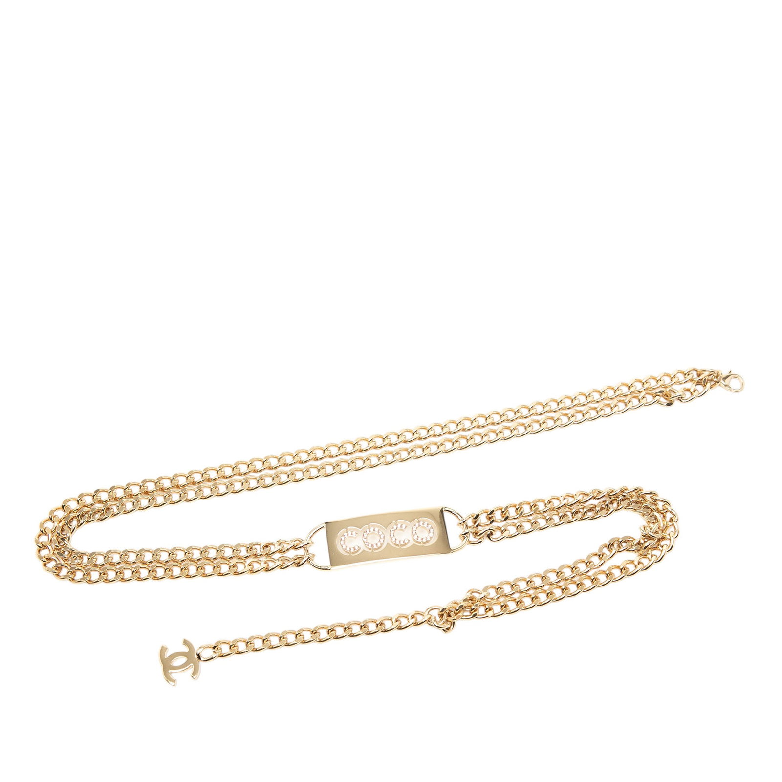 Chanel Gold Tone Metal Coco Plaque Chain Belt