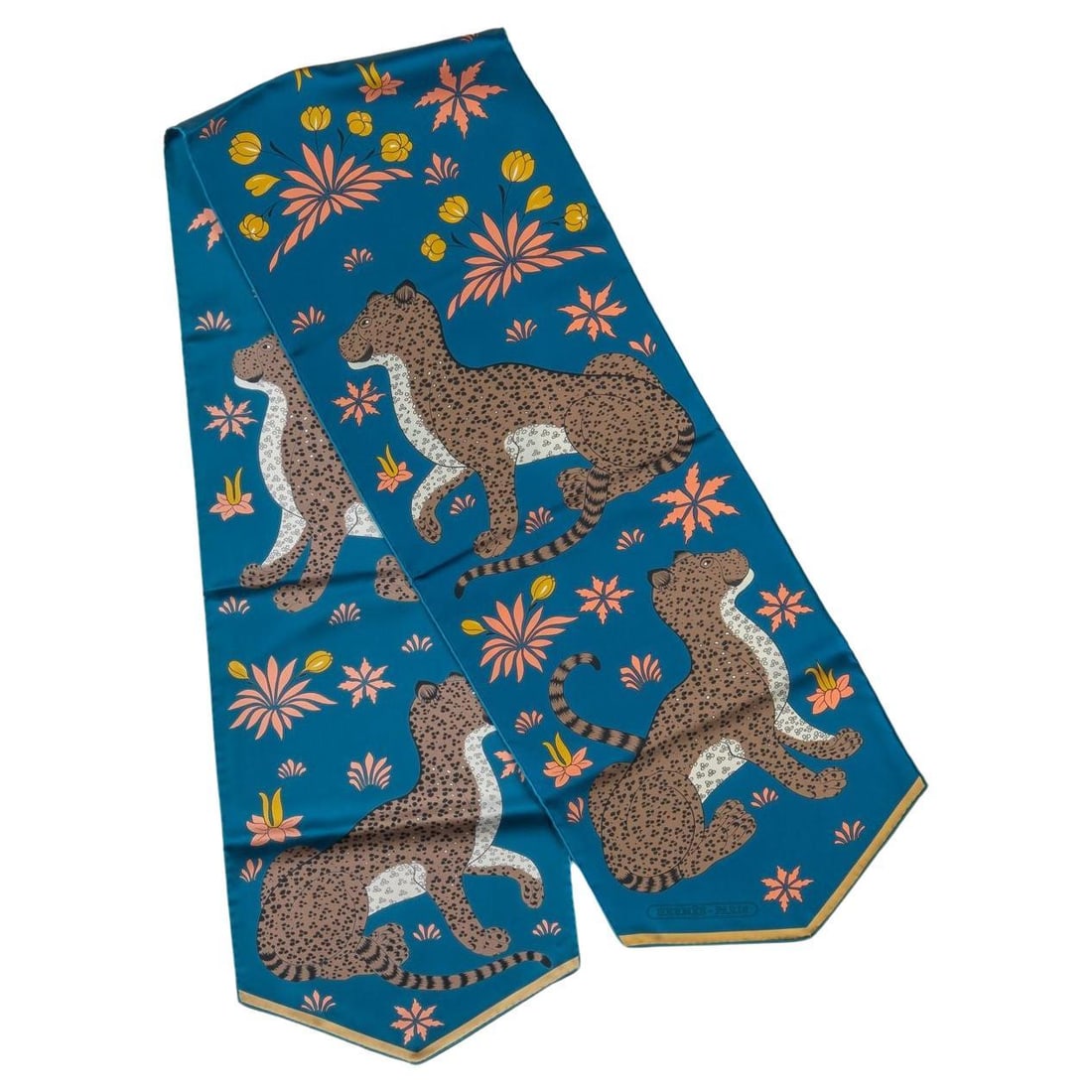 Hermes Blue Guepards Silk Stole with Original Box and Ribbon