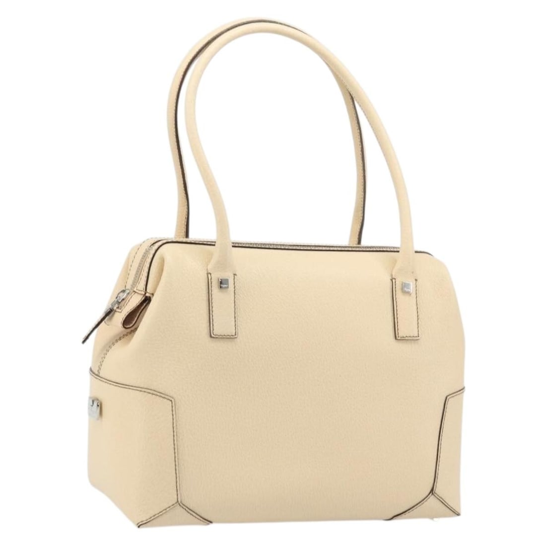 Beige Leather Women's Handbag by Salvatore Ferragamo with Silver Accents