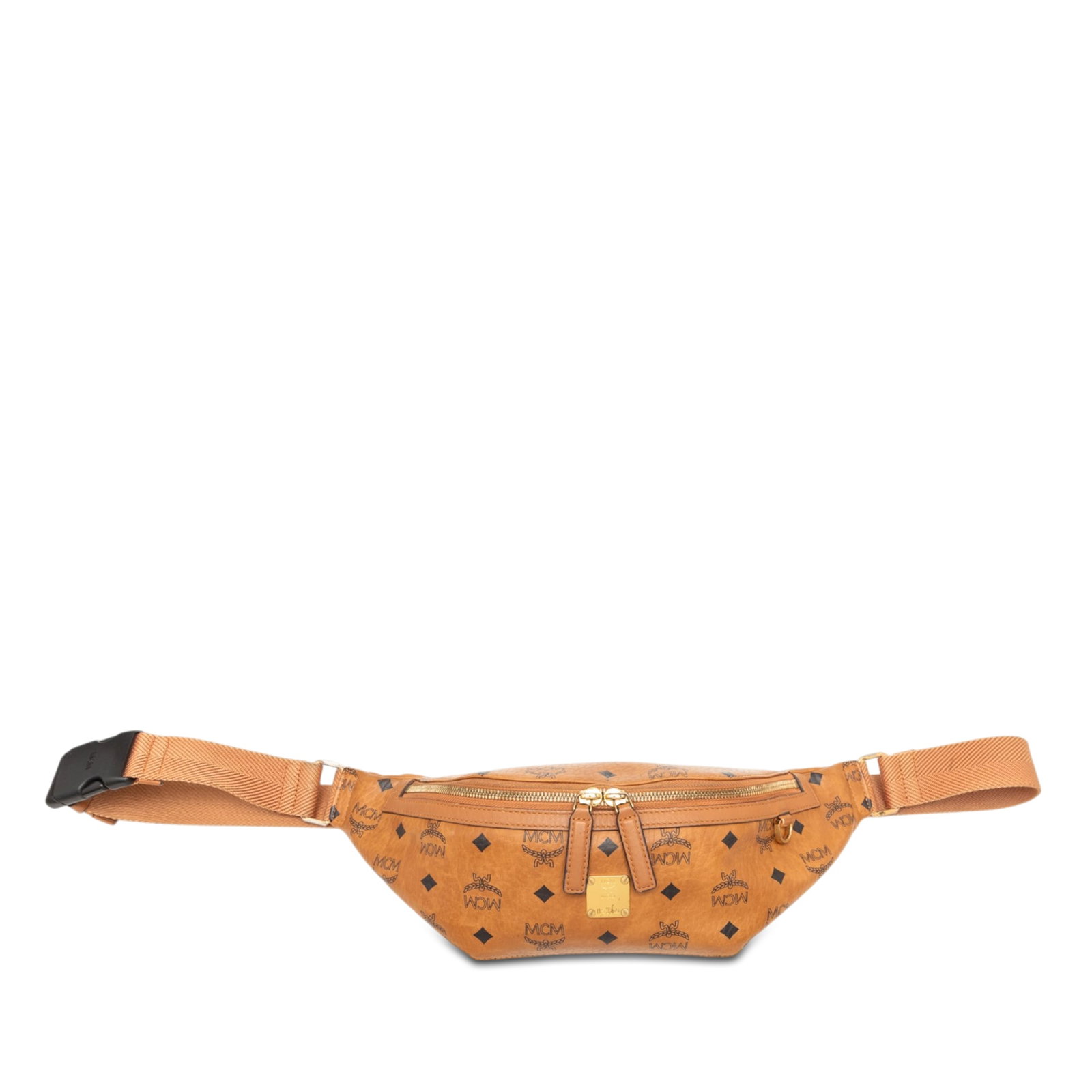 MCM Fursten Medium Belt Bag in Brown Visetos Coated Canvas: MCM Fursten Medium Belt Bag in Brown Visetos Coated Canvas MCM Medium Visetos Coated Canvas Fursten Belt Bag in brown, made in Korea, South. It features a coated canvas body, an adjustable flat waist 
